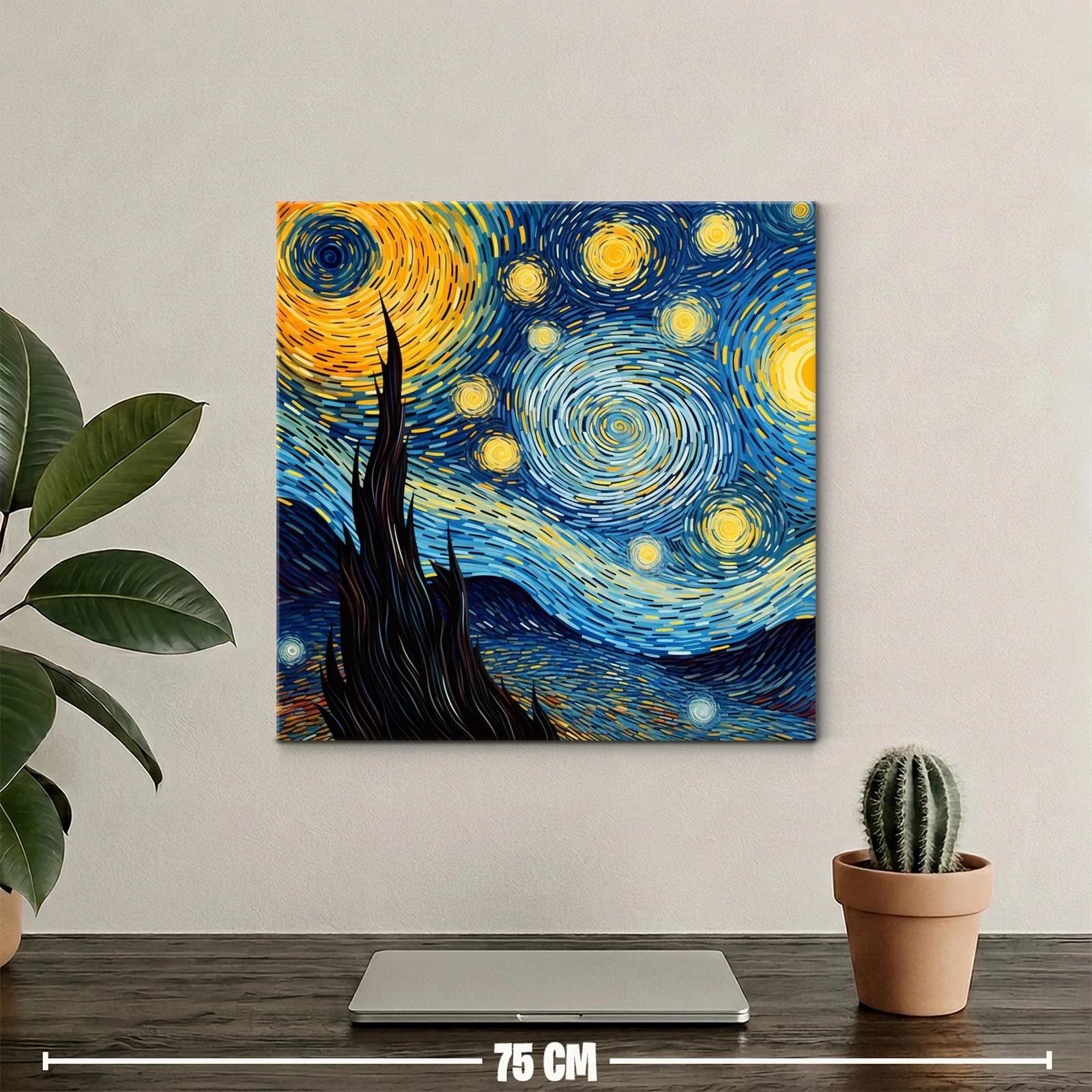 Cuadro nocturno con cielo estrellado en tonos vibrantes — miniatura 2