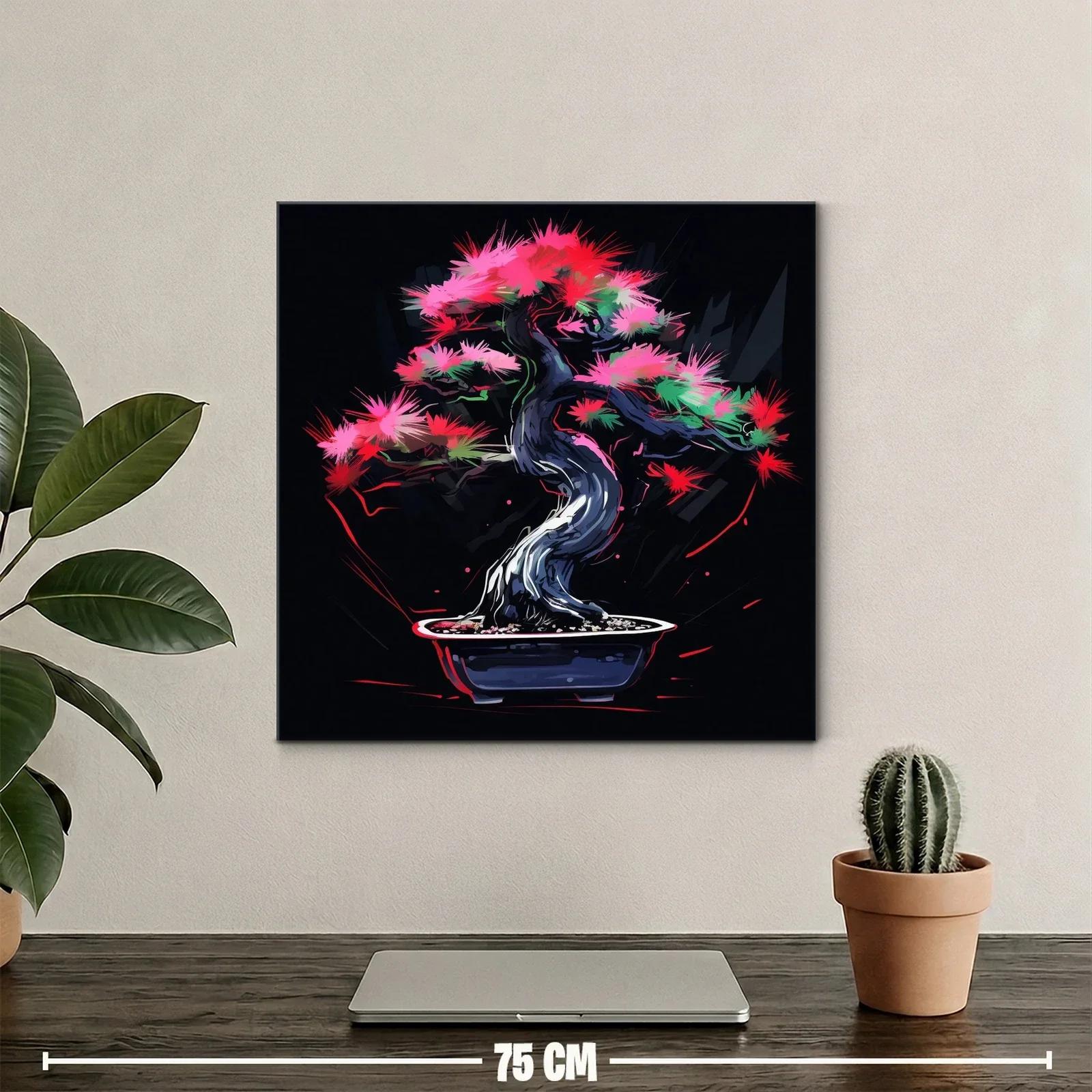 Árbol bonsái con flores vibrantes en fondo oscuro — miniatura 2