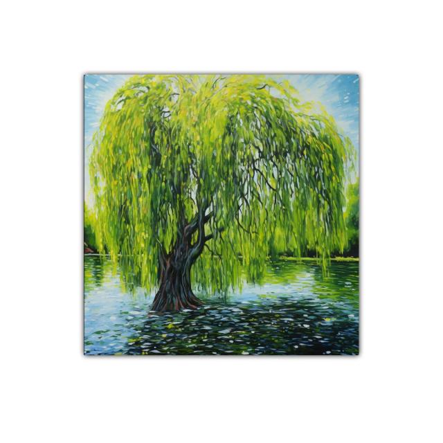 Árbol de sauce sobre el agua con luz vibrante