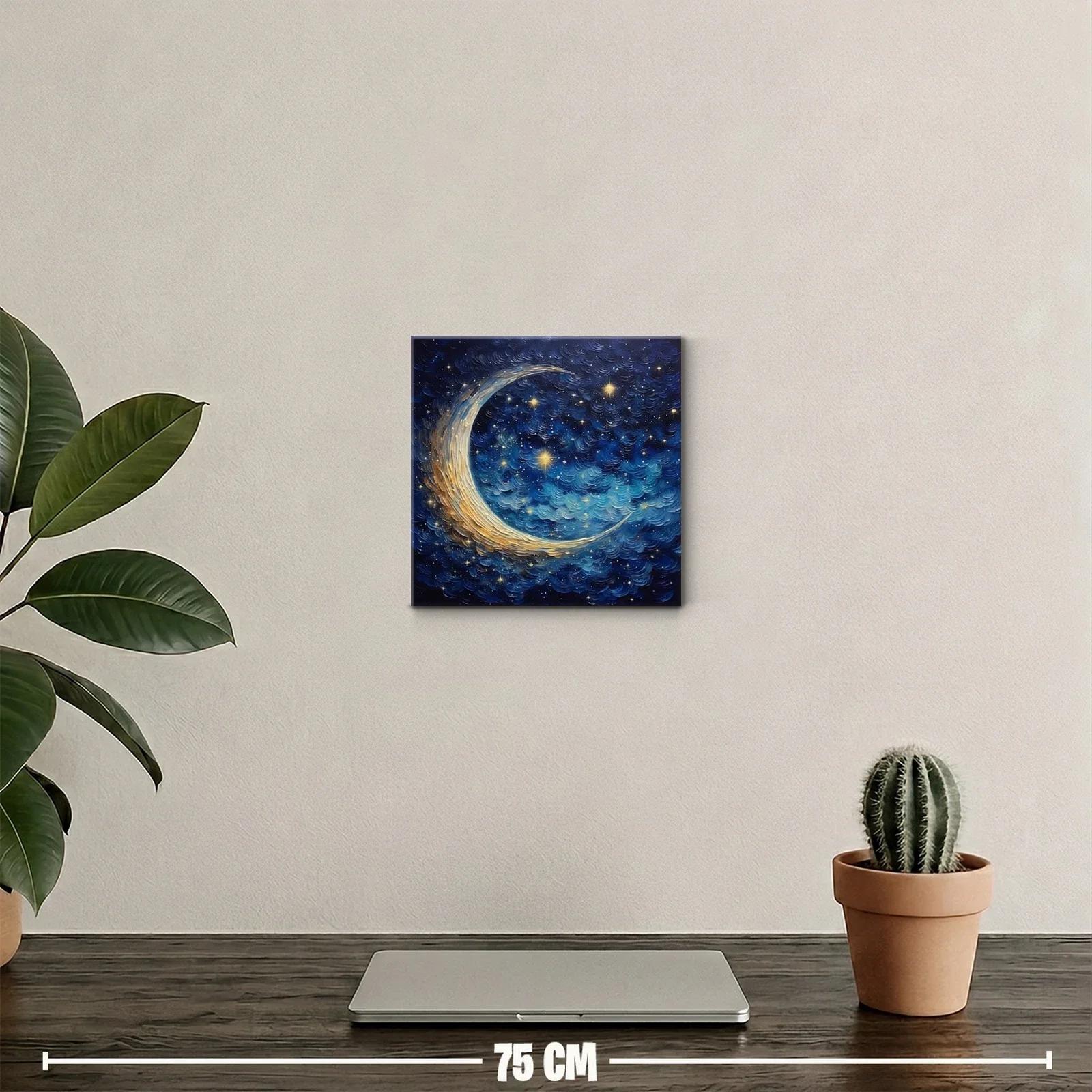Cielo estrellado con luna creciente en tonos azul y dorado — miniatura 2