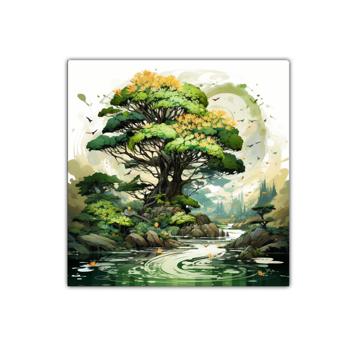 Paisaje natural con árbol frondoso y río sereno — imagen principal