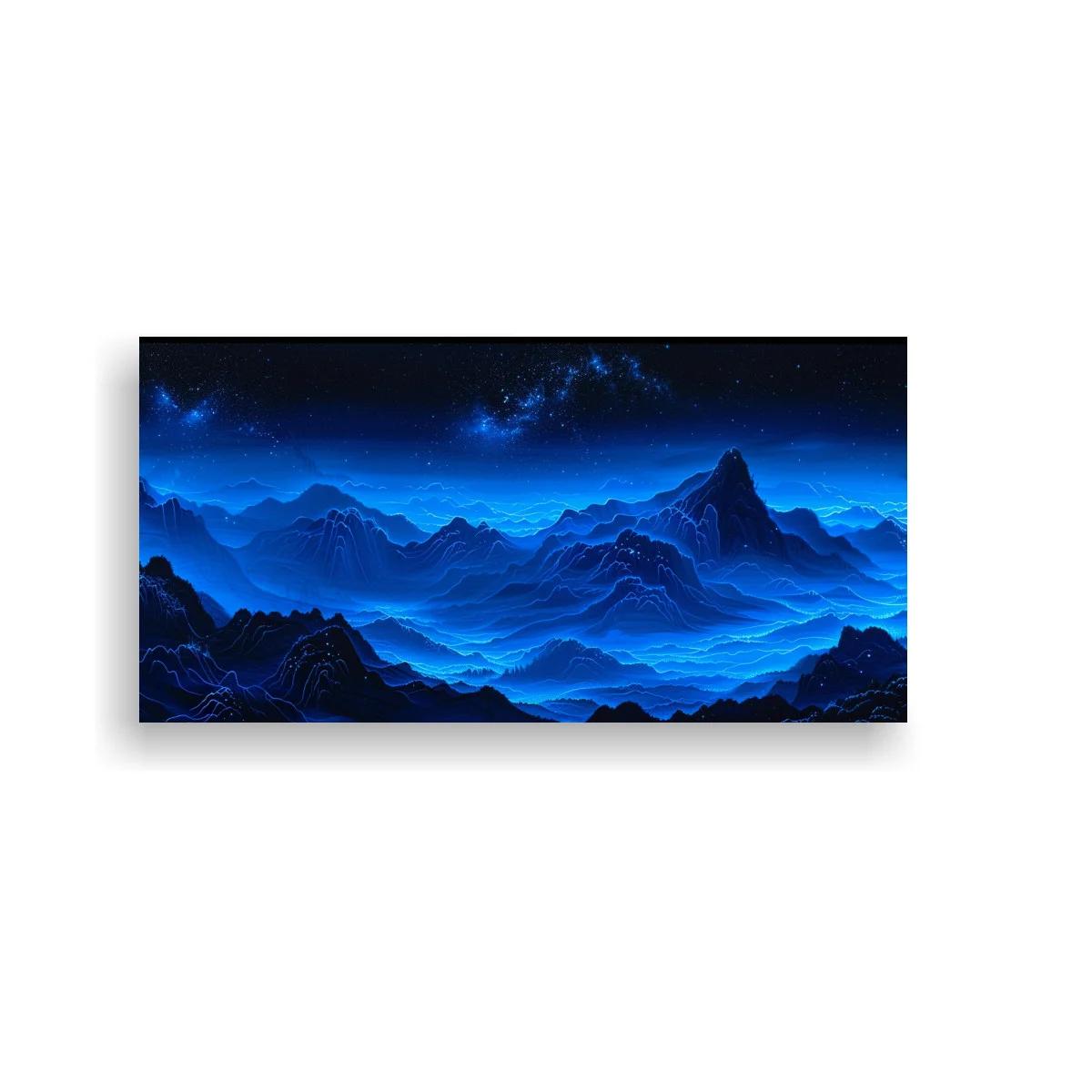 Cuadro paisaje de montañas azules con pico dominante — imagen principal
