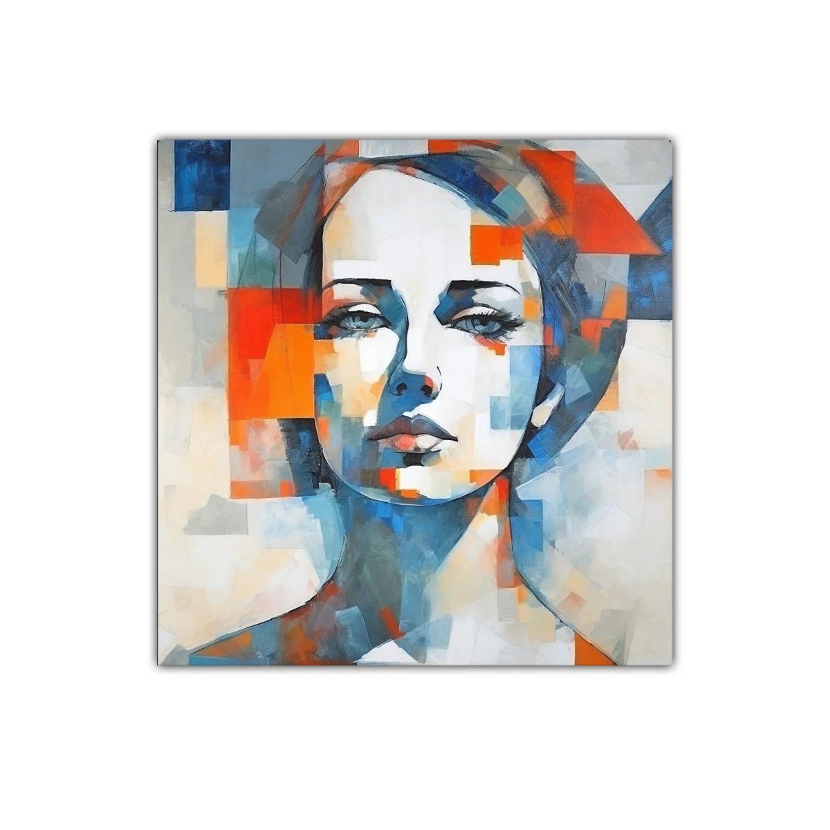 Retrato abstracto femenino con vibrantes tonos azul y naranja