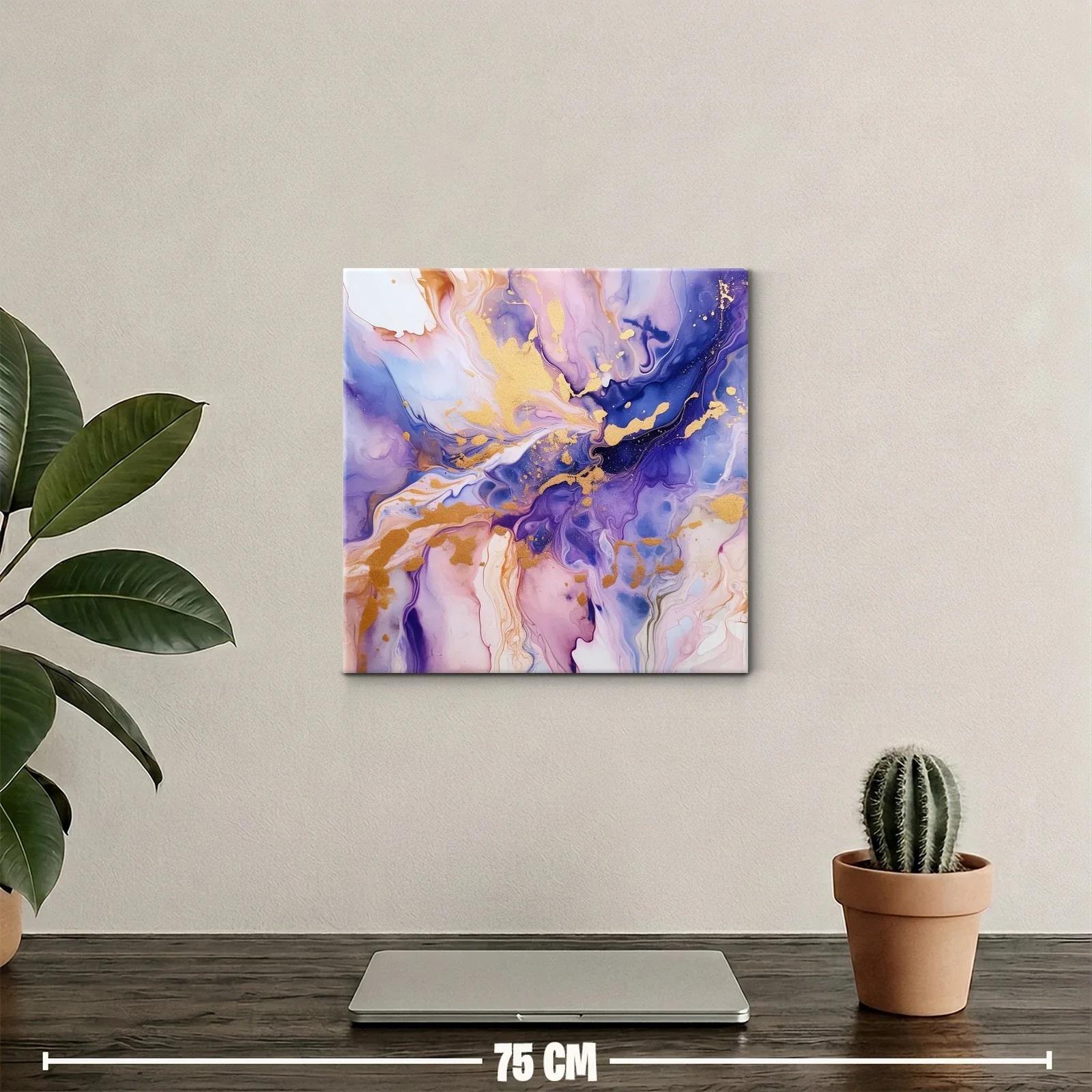 Cuadro abstracto en tonos violetas y dorados vibrantes — miniatura 2
