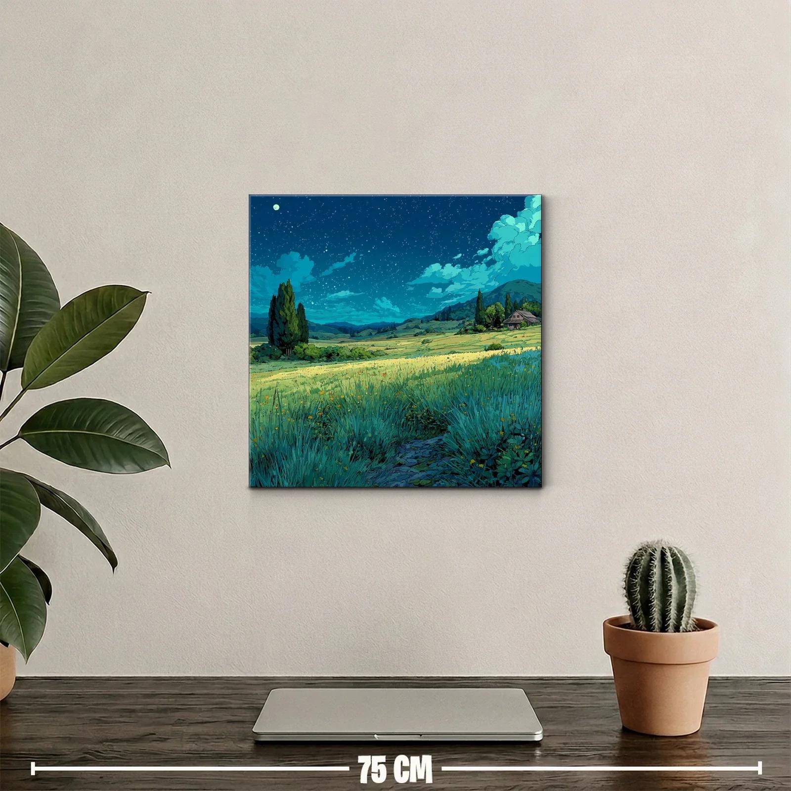 Paisaje nocturno de pradera iluminada por estrellas — miniatura 2