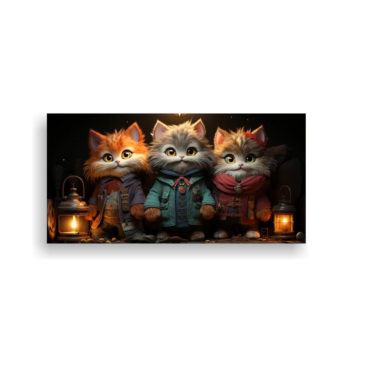 Cuadro tres gatitos vestidos con faroles