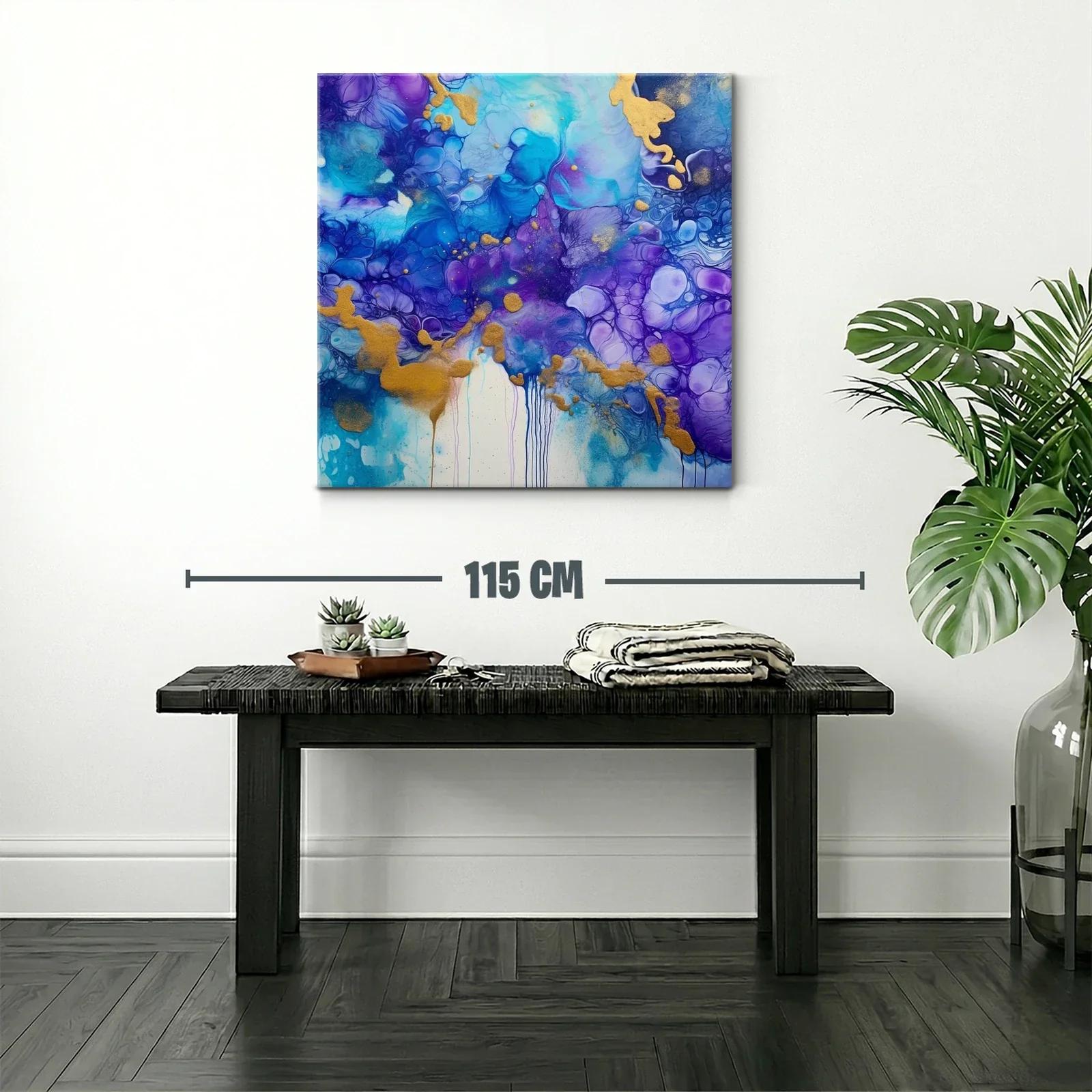 Cuadro abstracto en tonos azules y violetas con notas doradas — miniatura 2