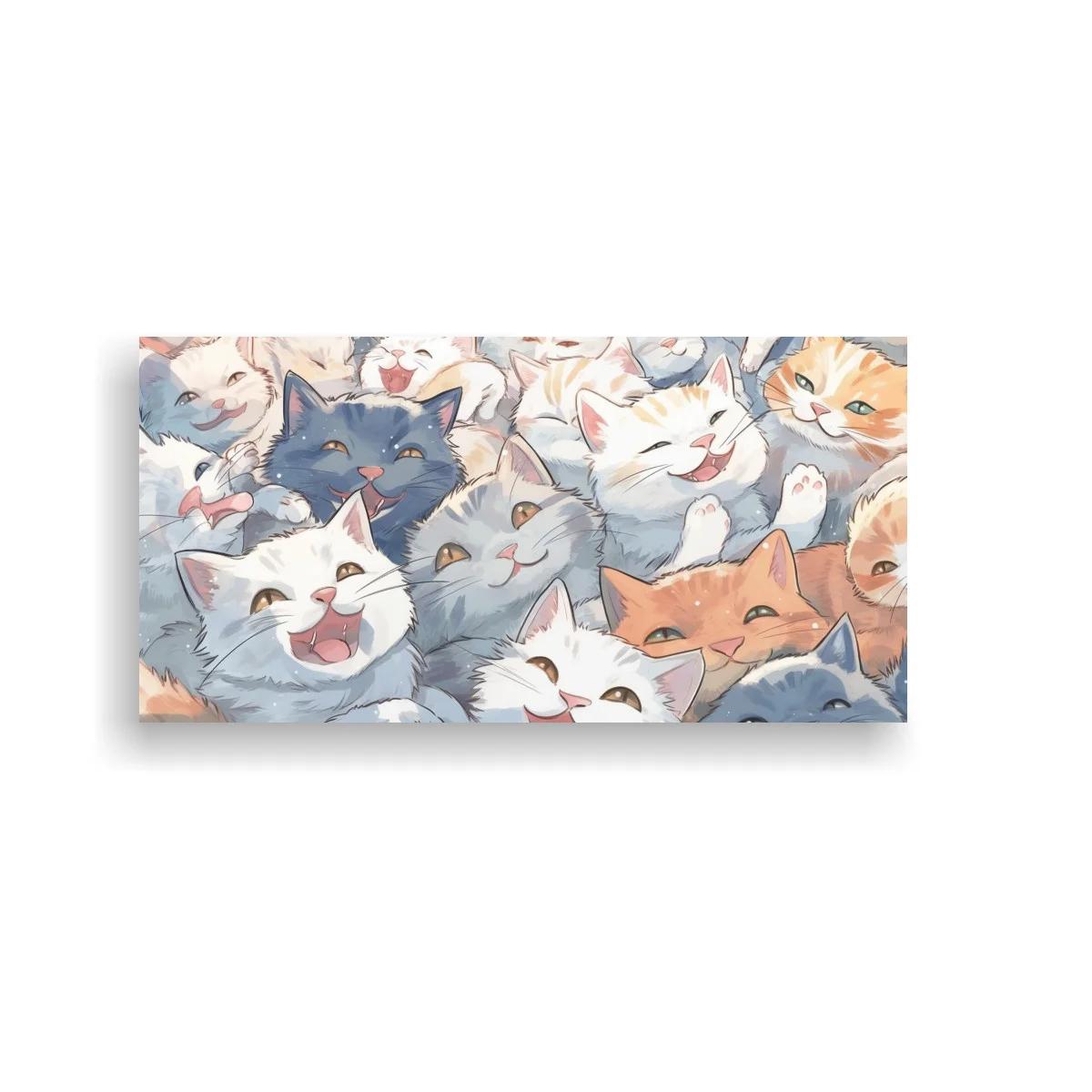 Cuadro grupo de gatos sonrientes en tonos pastel