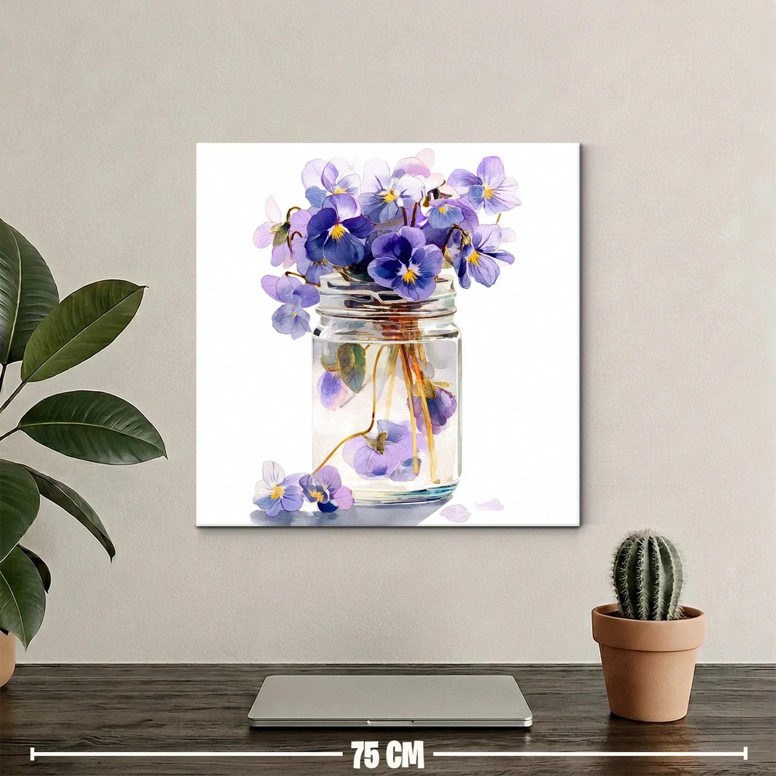 Elegancia natural con ramo de violetas en frasco transparente — miniatura 2