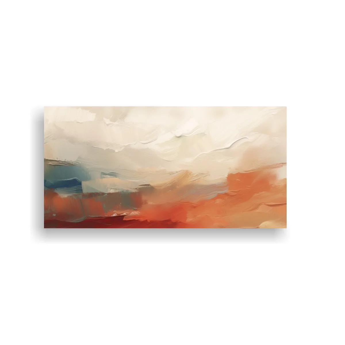 Cuadro paisaje abstracto panorámico en beige y coral