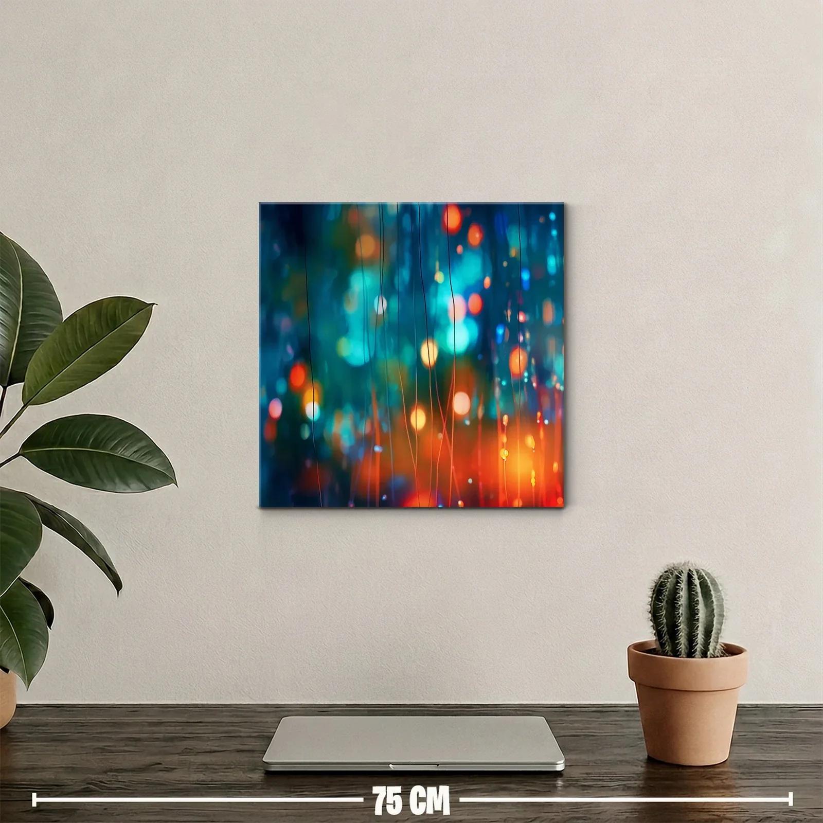 Cuadro abstracto con luces en tonos azul y naranja vibrante — miniatura 2