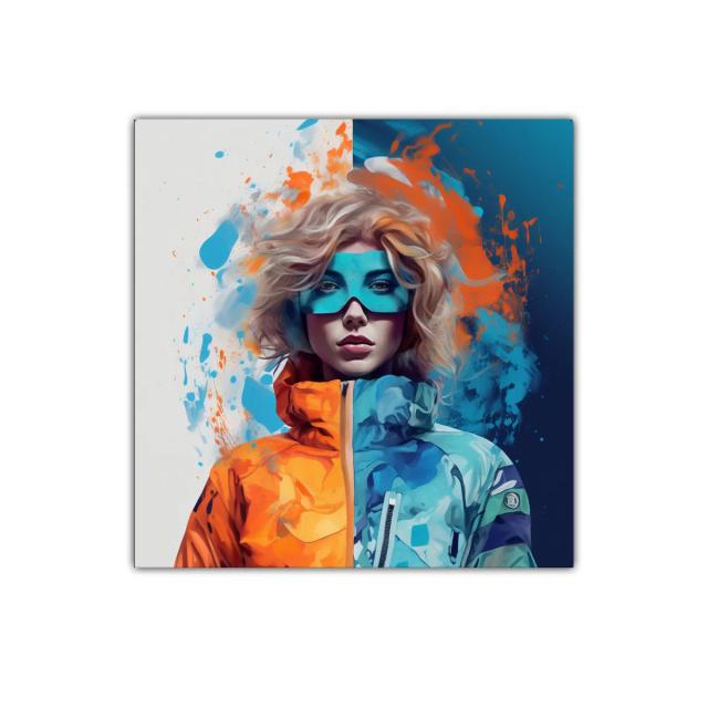 Retrato vibrante con contraste de azules y naranjas