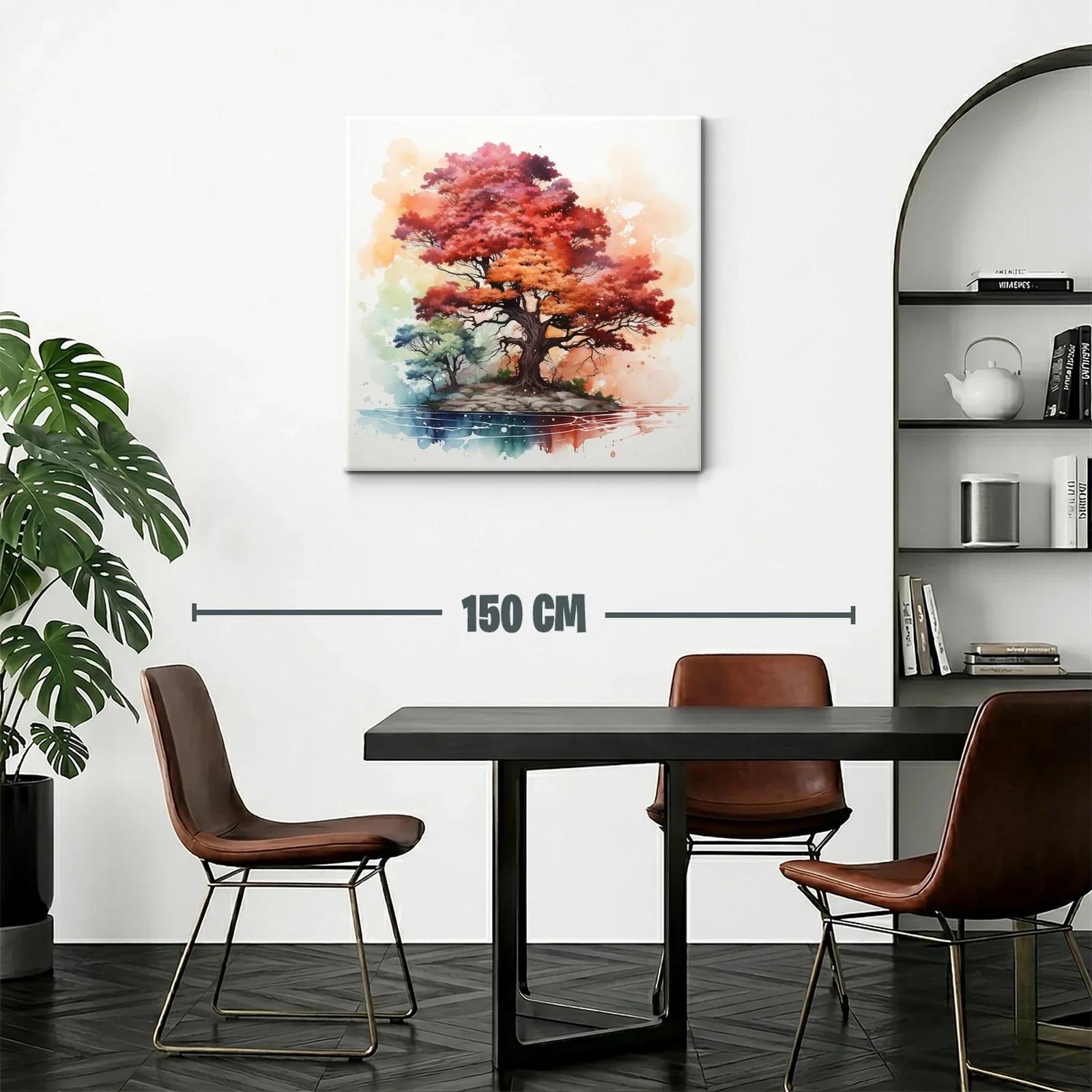Árbol vibrante en isla con tonos otoño y acuarela — miniatura 2