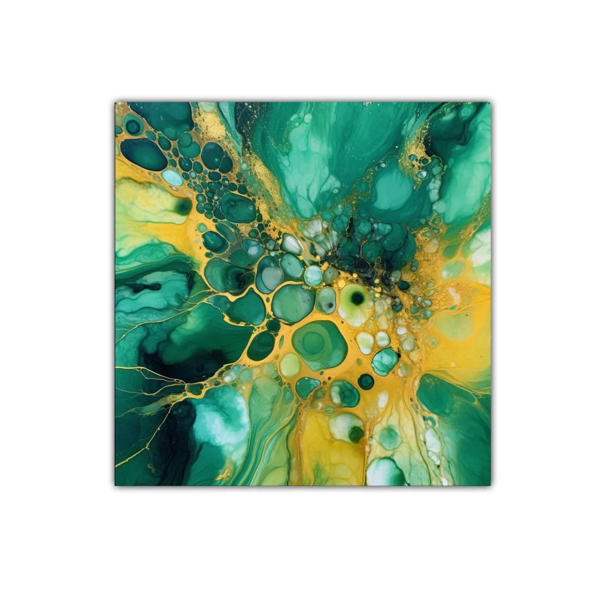 Cuadro decorativo con diseño abstracto en tonos verdes y dorados