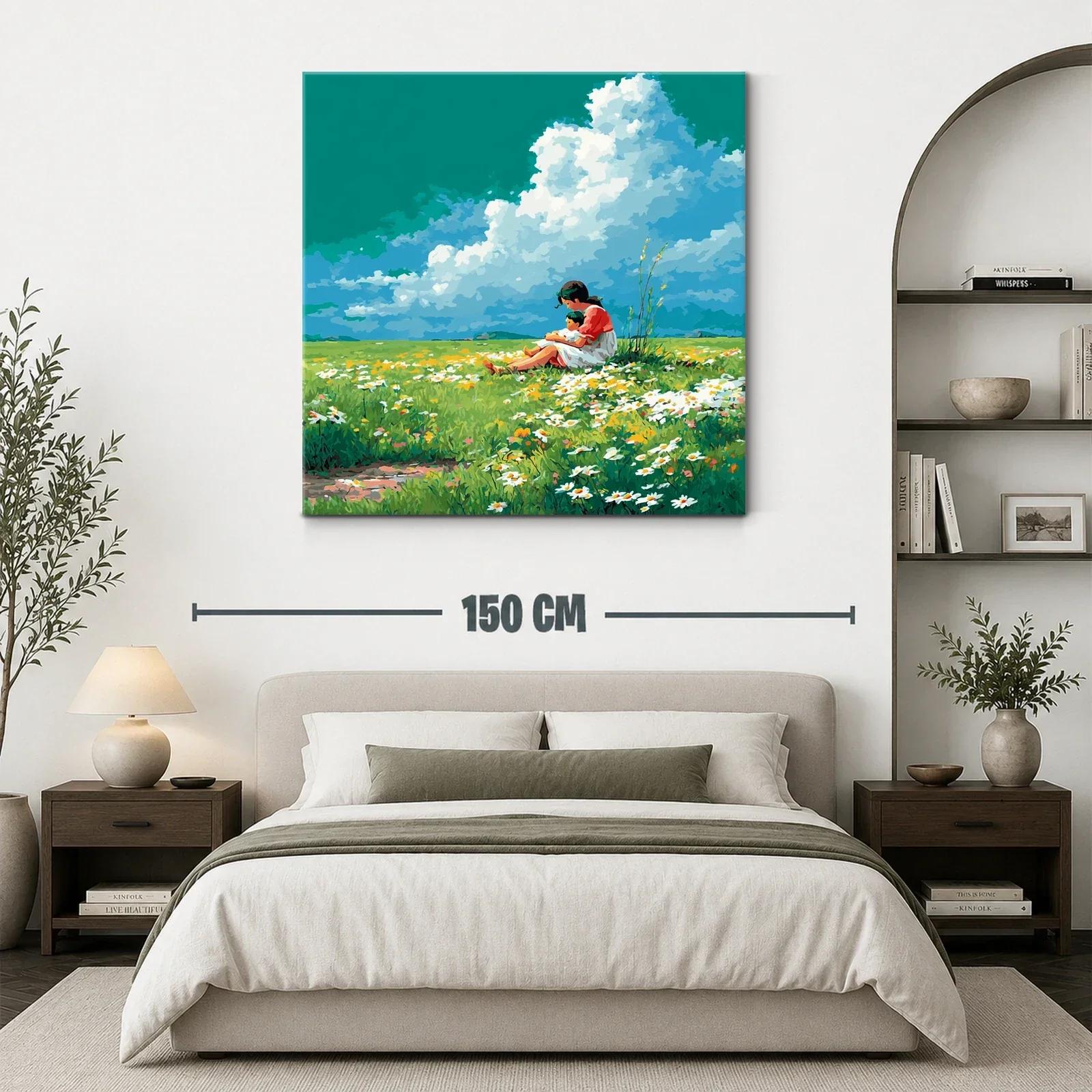 Tranquilidad en un campo de flores con madre e hijo — miniatura 3