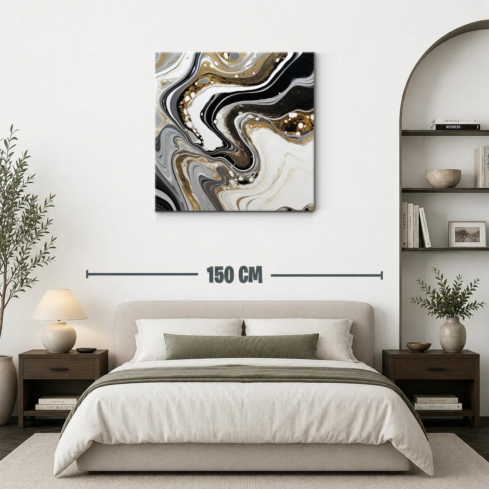 Abstracción en tonos negro blanco y dorado elegante y moderna — miniatura 3
