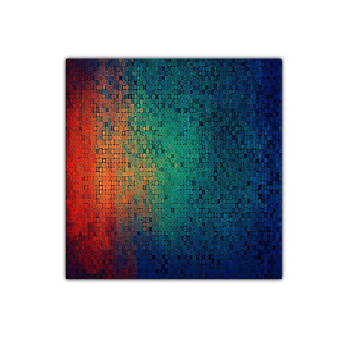 Cuadro abstracto mosaico en vibrantes tonos cálidos y fríos
