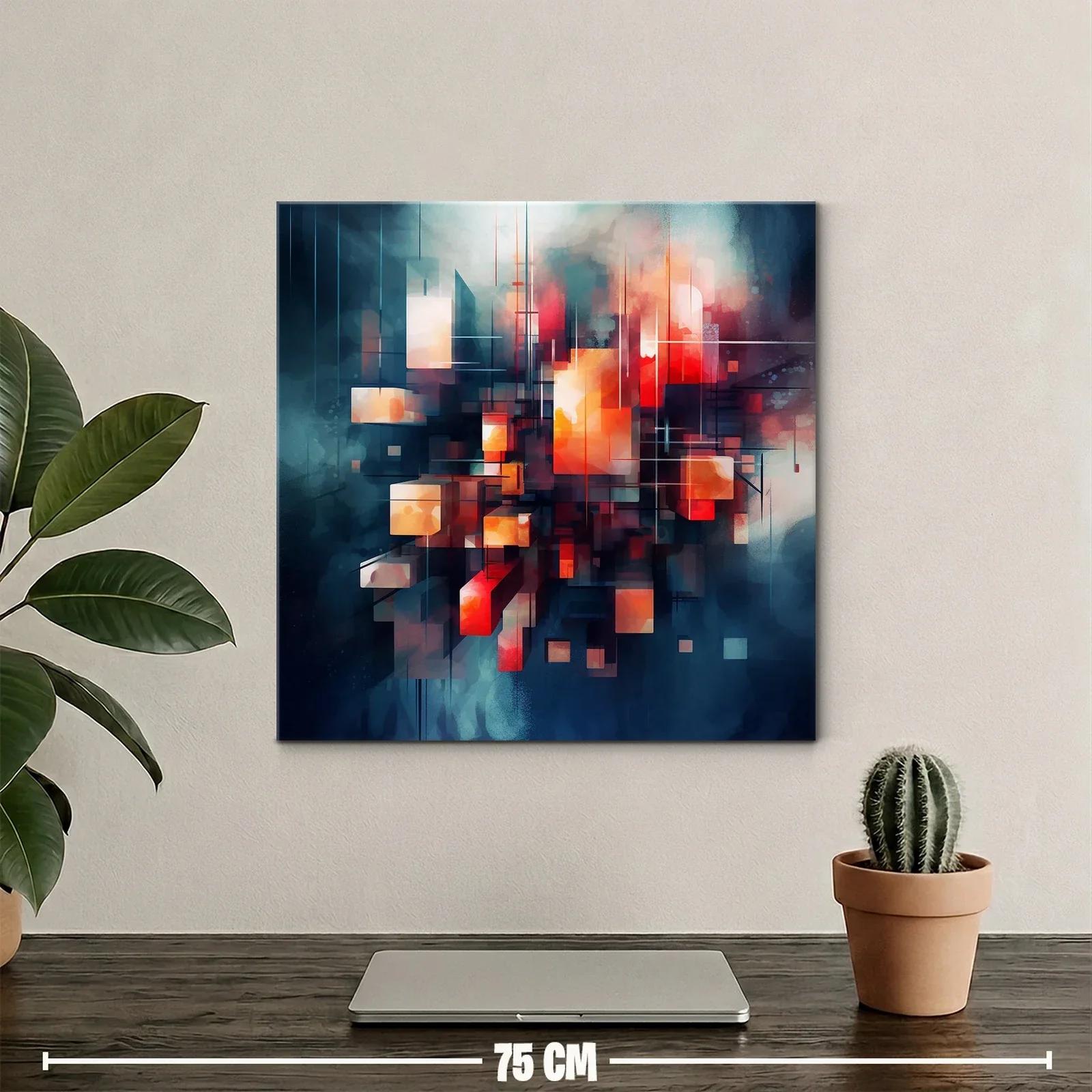 Cuadro abstracto con formas geométricas en tonos cálidos y fríos — miniatura 2