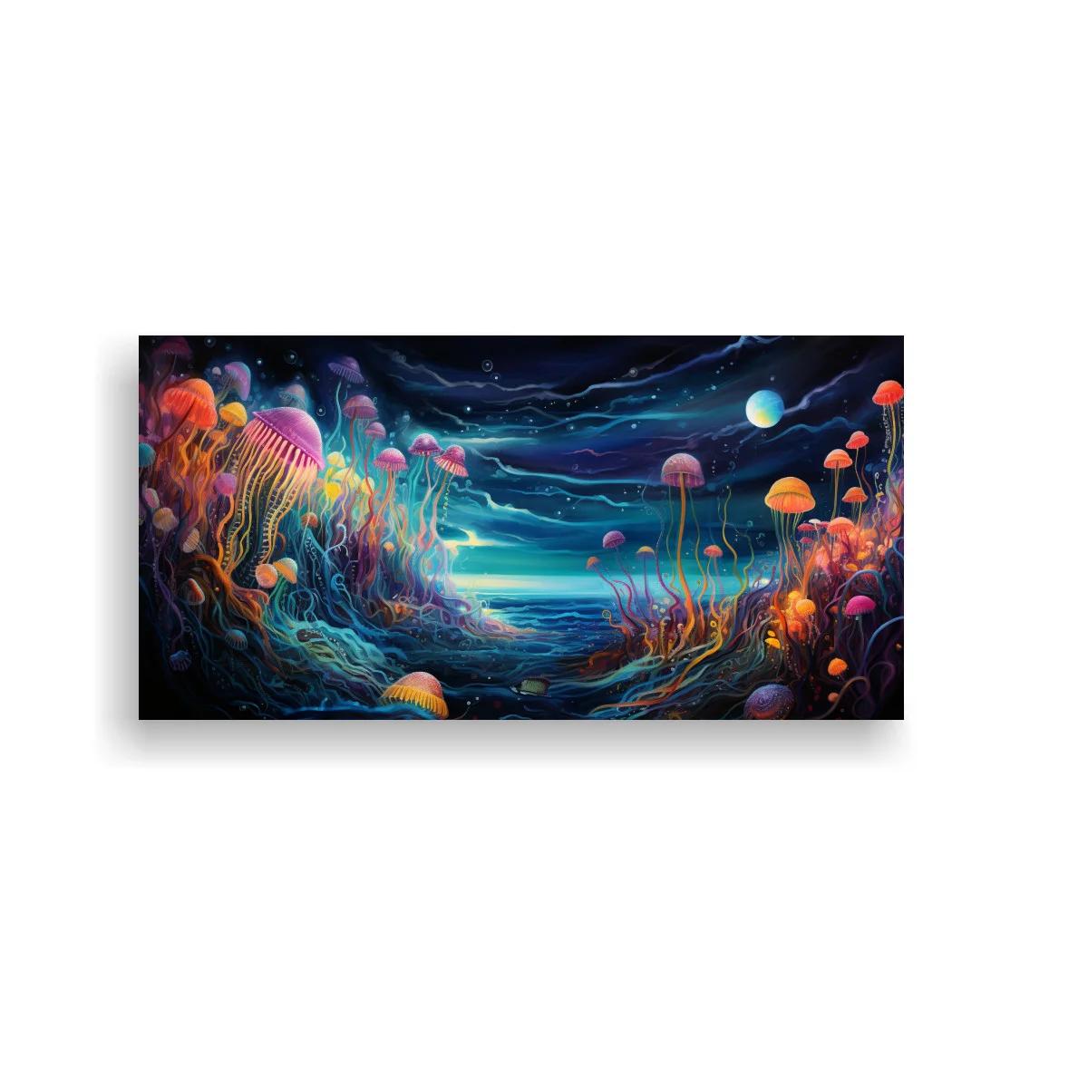 Cuadro paisaje submarino con medusas de distintos tamaños
