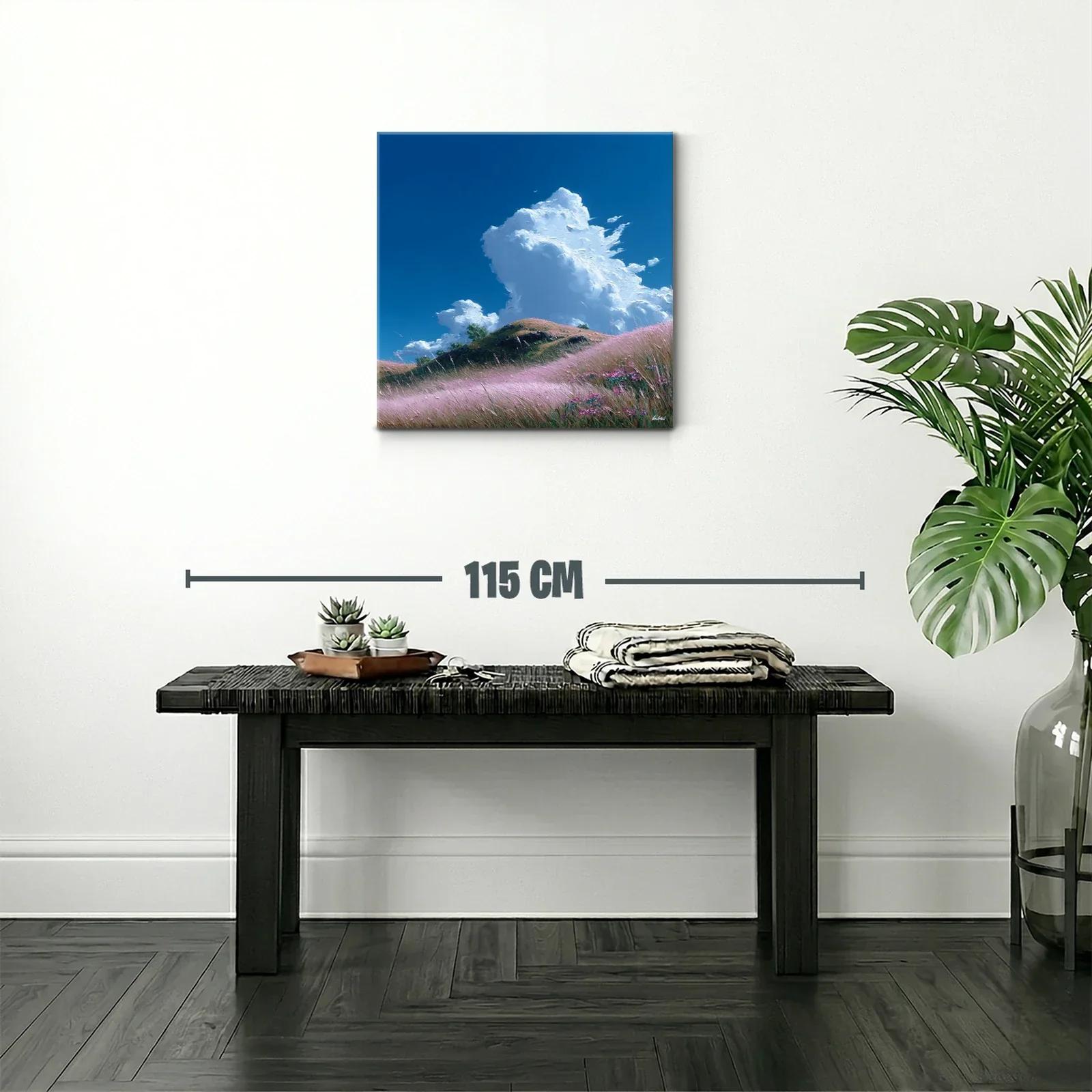 Paisaje sereno con pradera y nubes blancas en cielo azul — miniatura 2