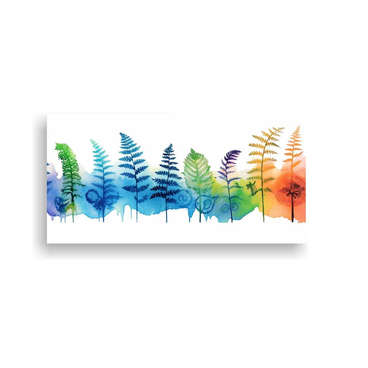 Cuadro helechos de colores con degradado arcoíris
