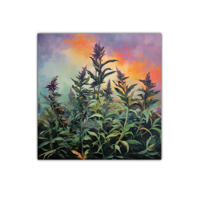 Jardín en Atardecer con Tonos Cálidos y Verdes