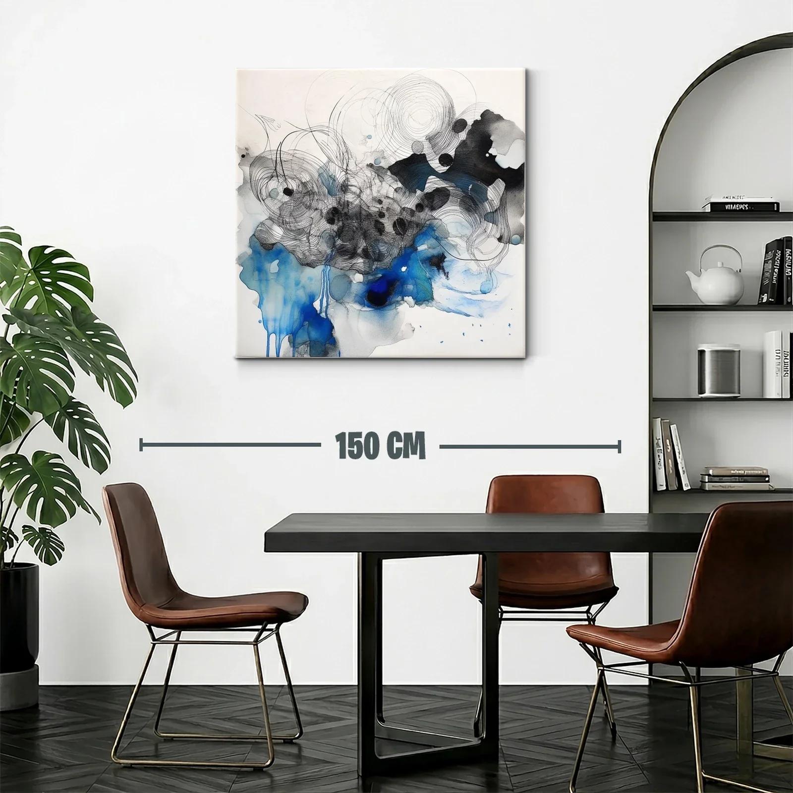 Cuadro abstracto con tonos azules y negros en movimiento fluido — miniatura 2