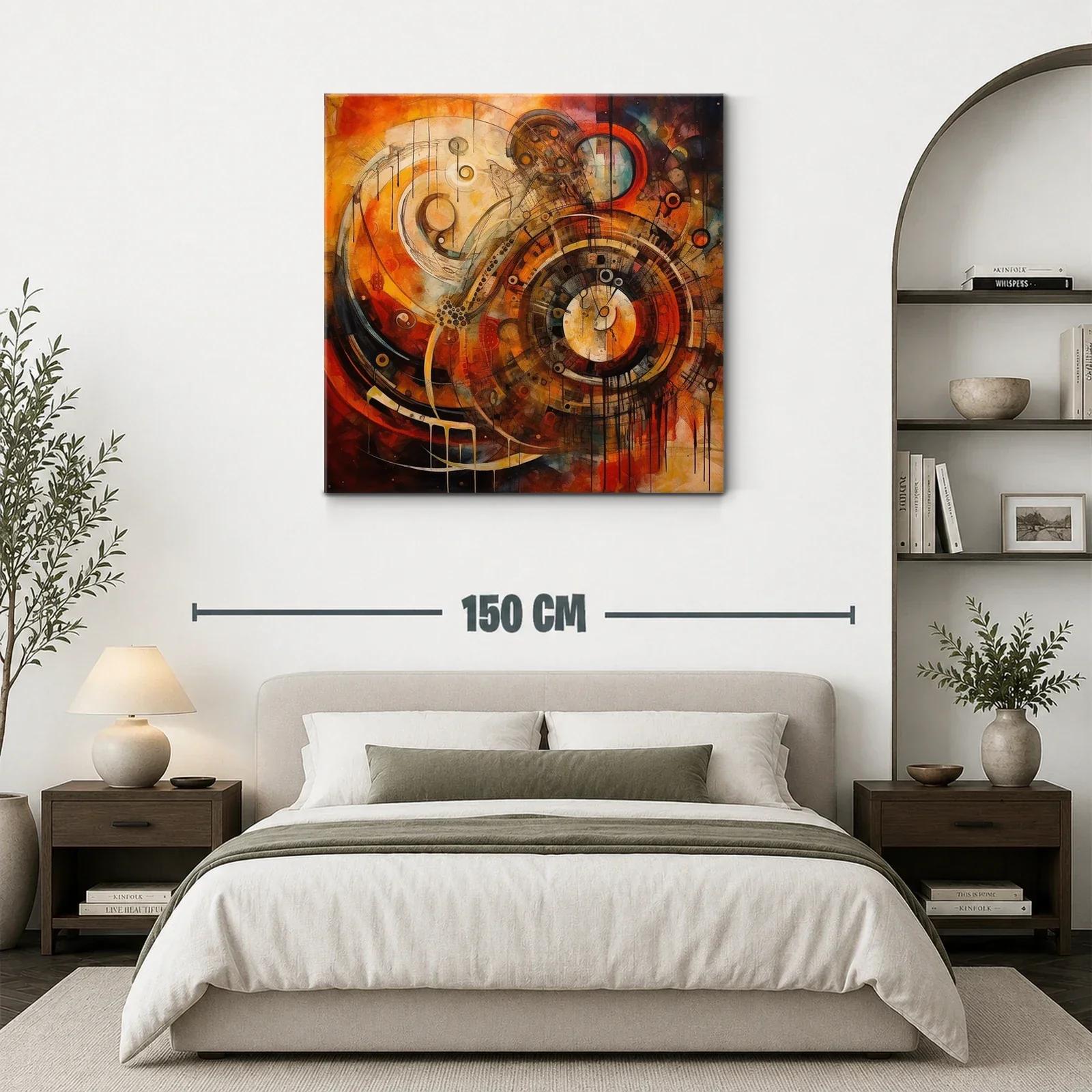 Cuadro abstracto con formas circulares y tonos cálidos intensos — miniatura 3
