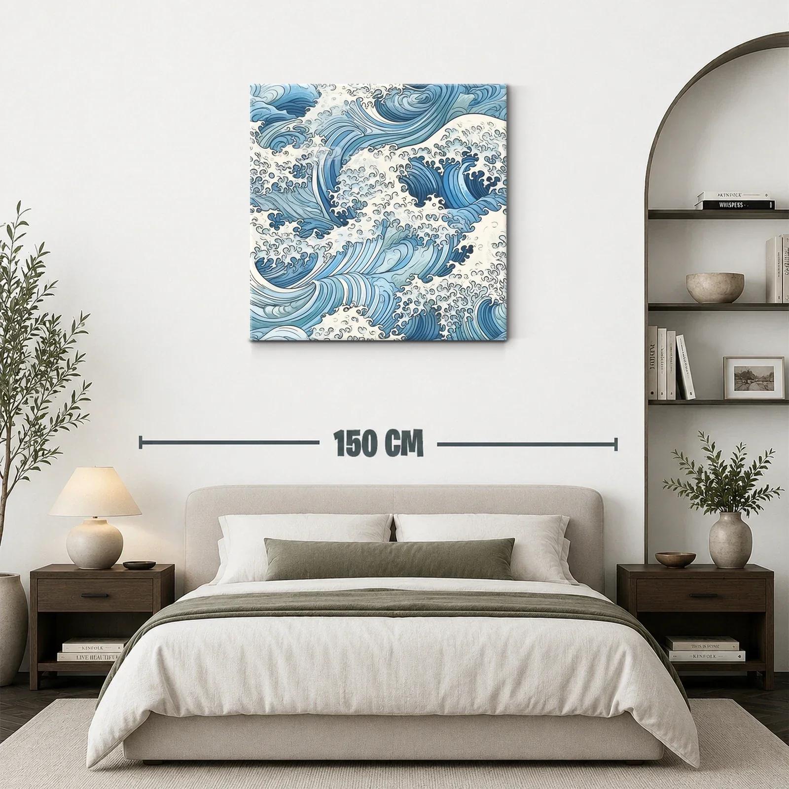 Mar en movimiento con olas estilizadas en azul y blanco — miniatura 3