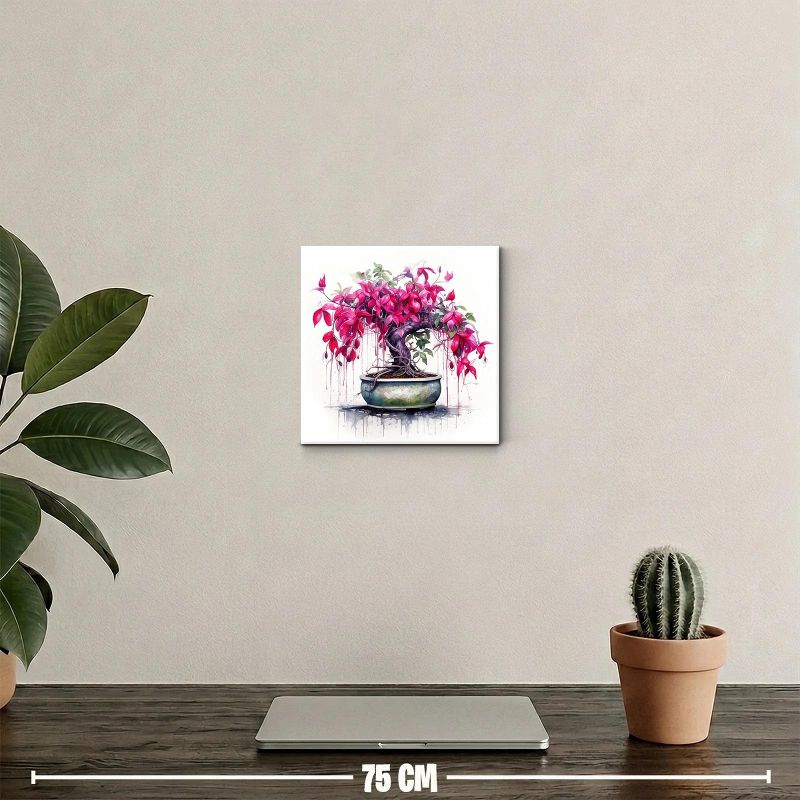Cuadro decorativo con bonsái de hojas fucsias vibrantes — miniatura 2