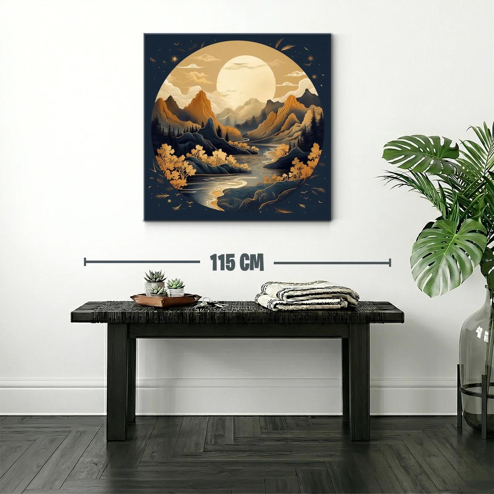 Paisaje Montañoso Bajo Luna Llena en Tonos Dorados — miniatura 2