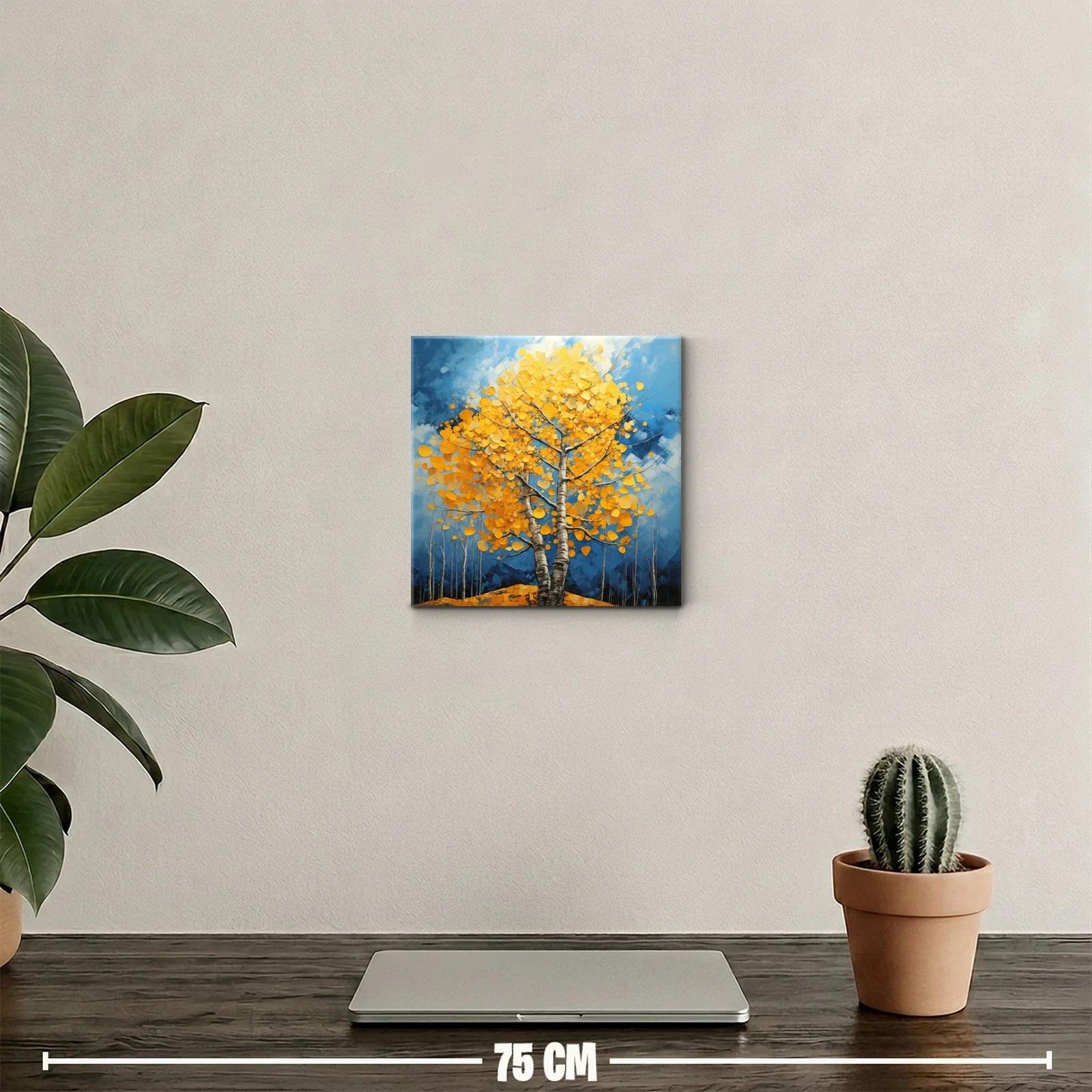 Árbol en otoño con hojas doradas sobre cielo azul — miniatura 2