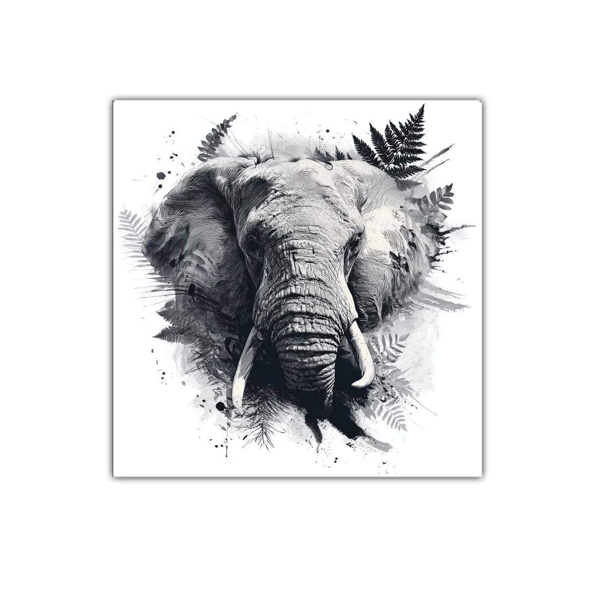Retrato artístico de elefante en tonos grises y negros