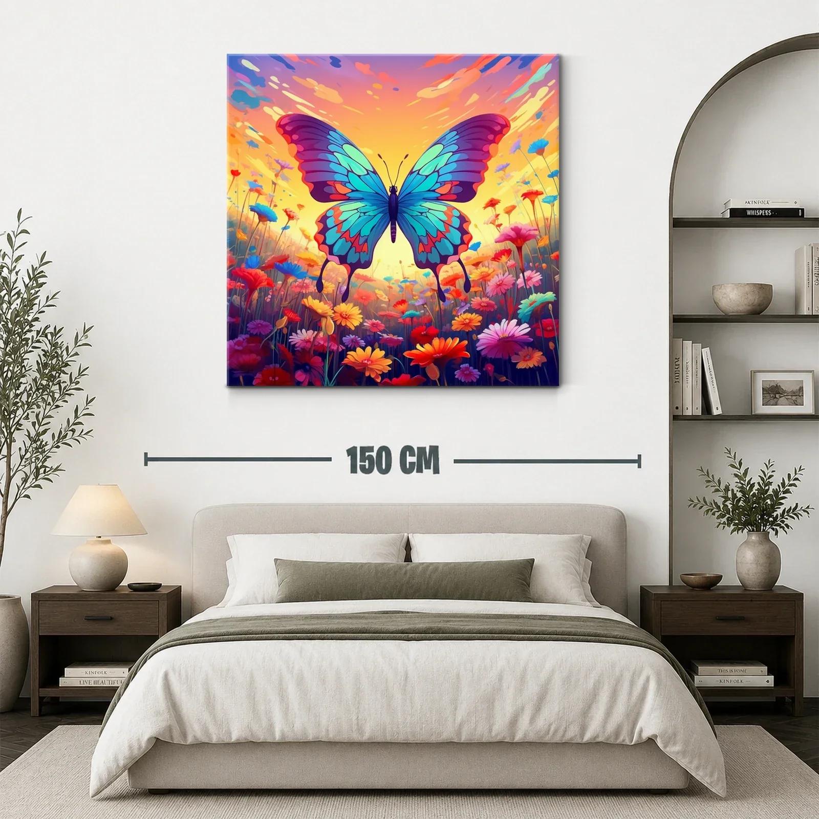 Mariposa vibrante en campo florido al atardecer — miniatura 3