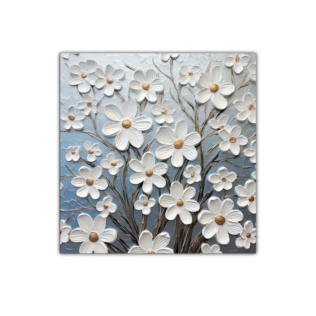 Cuadro decorativo con flores blancas sobre fondo azul — imagen principal