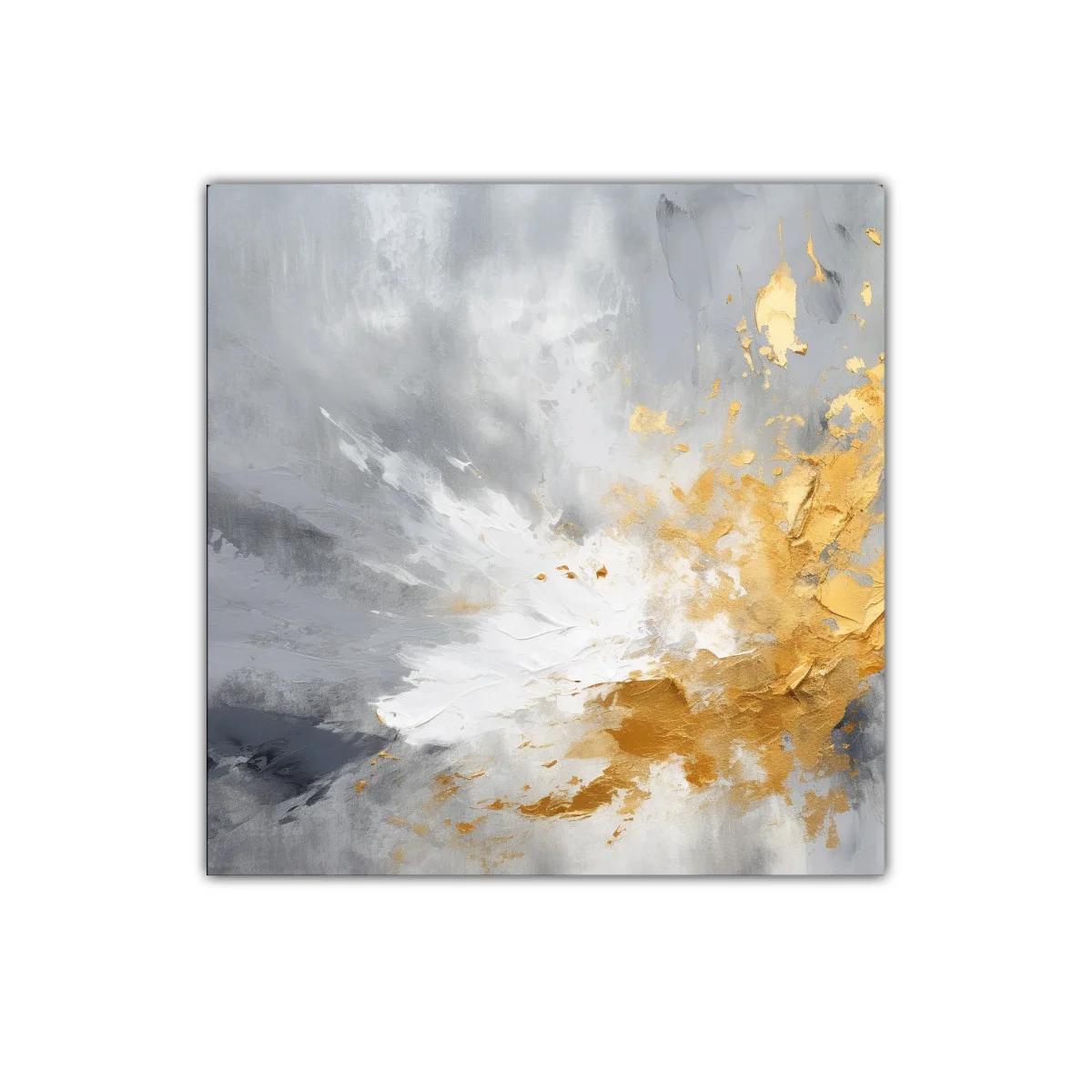 Cuadro abstracto con tonos dorados y grises modernos
