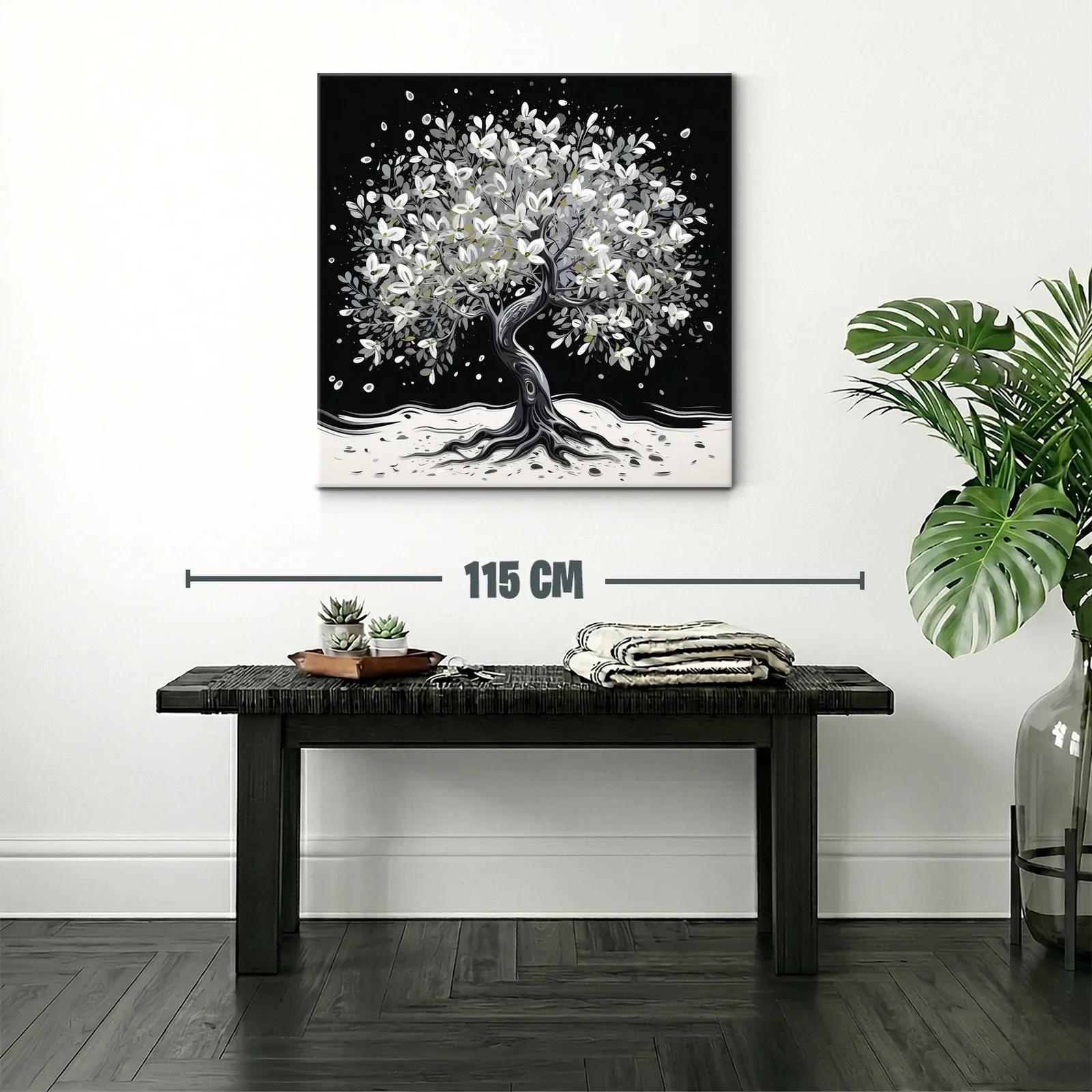 Árbol florecido en tonos blancos y grises sobre fondo oscuro — miniatura 2
