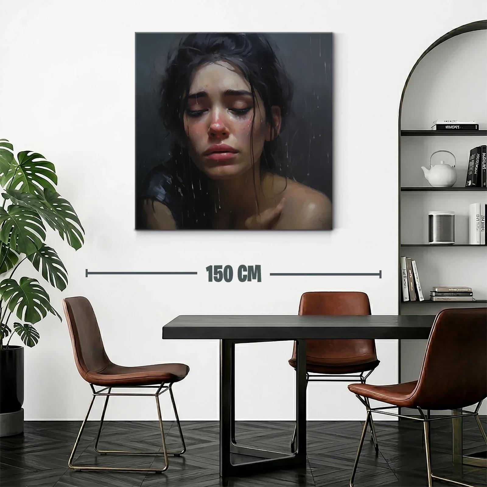 Retrato emotivo de mujer bajo la lluvia en tonos oscuros — miniatura 2