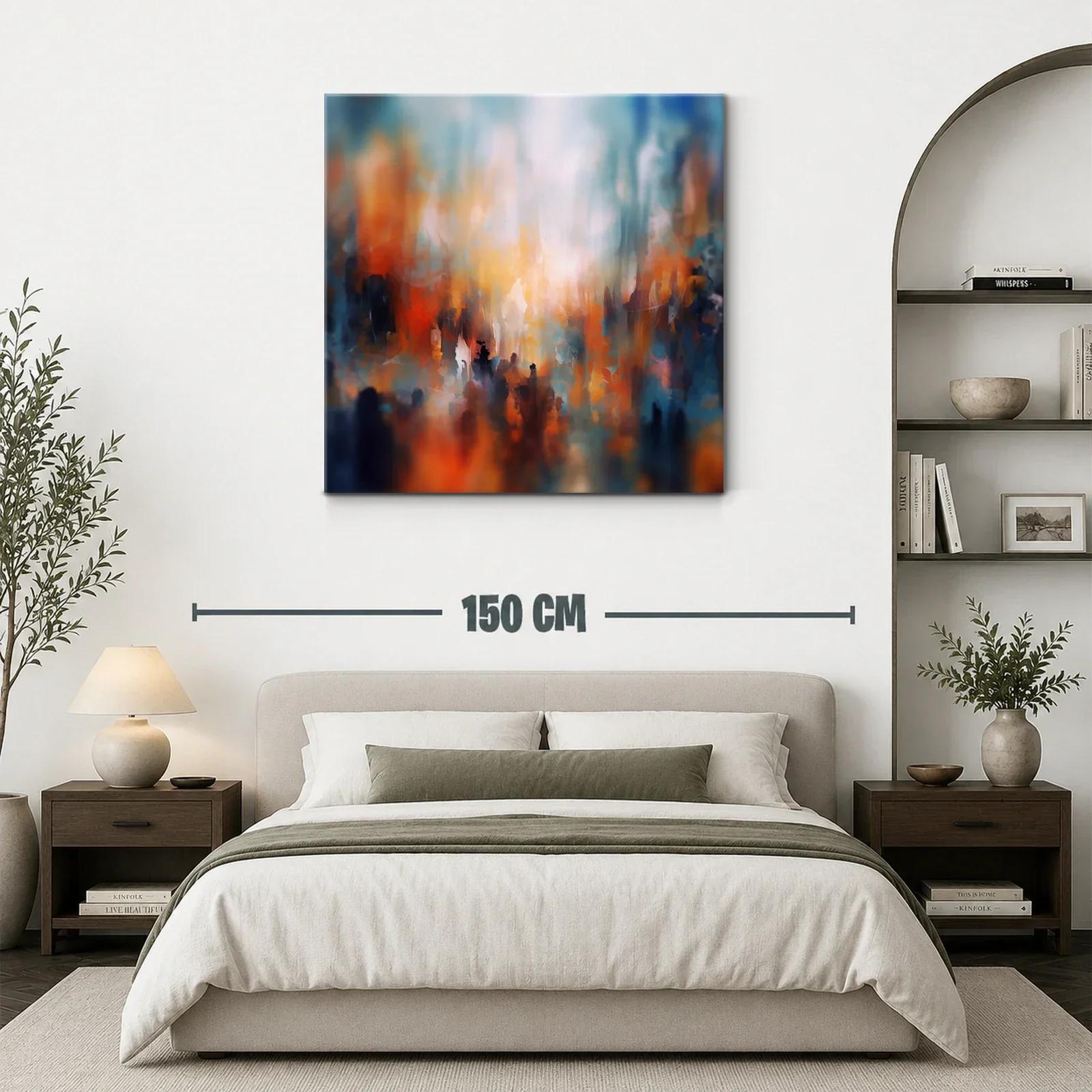 Cuadro Abstracto con Tonos Cálidos y Fríos en Armonía — miniatura 3