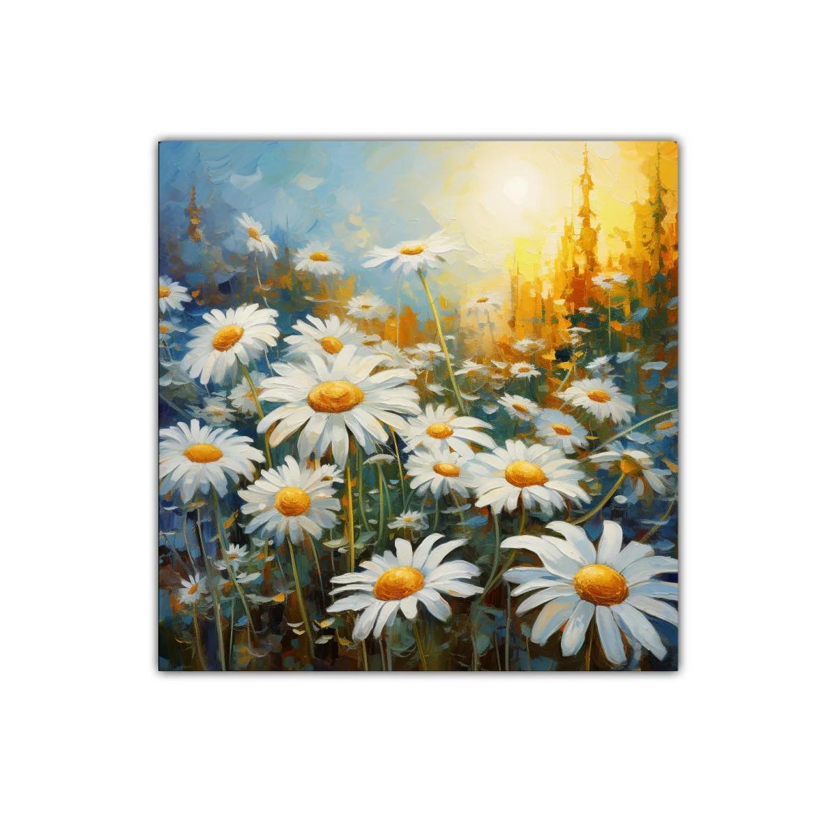 Campo luminoso de margaritas con amanecer dorado — imagen principal