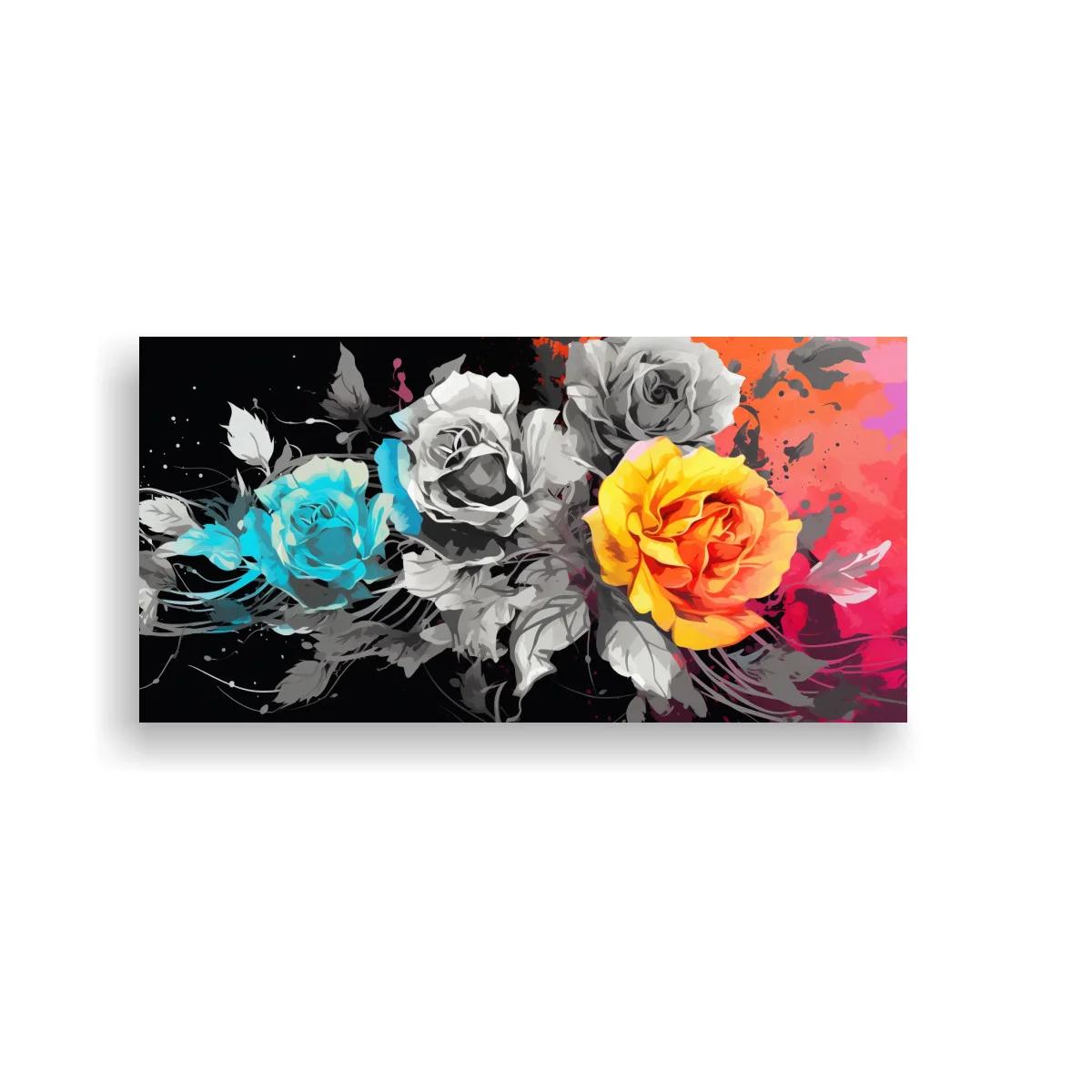 Cuadro ramo de rosas con toques turquesa