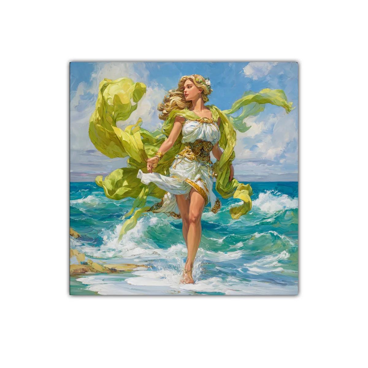 Figura femenina en movimiento junto al mar con tonos vivos — miniatura 1