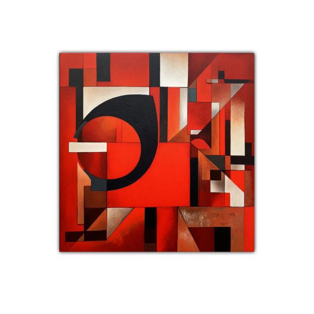 Cuadro abstracto geométrico en tonos cálidos y contrastes fuertes