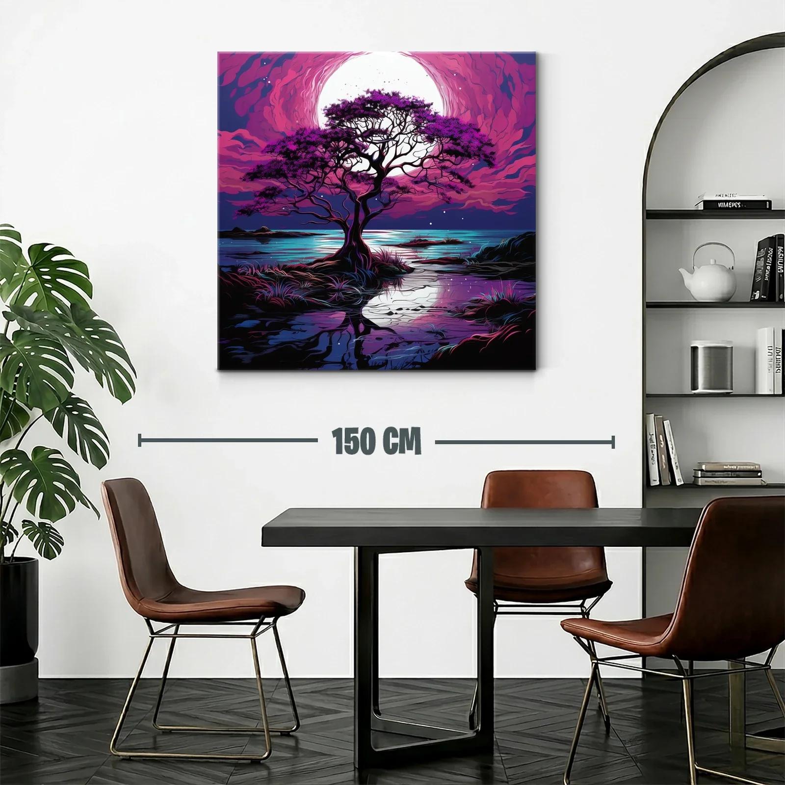 Árbol solitario bajo la luna en tonos morados y azules — miniatura 2