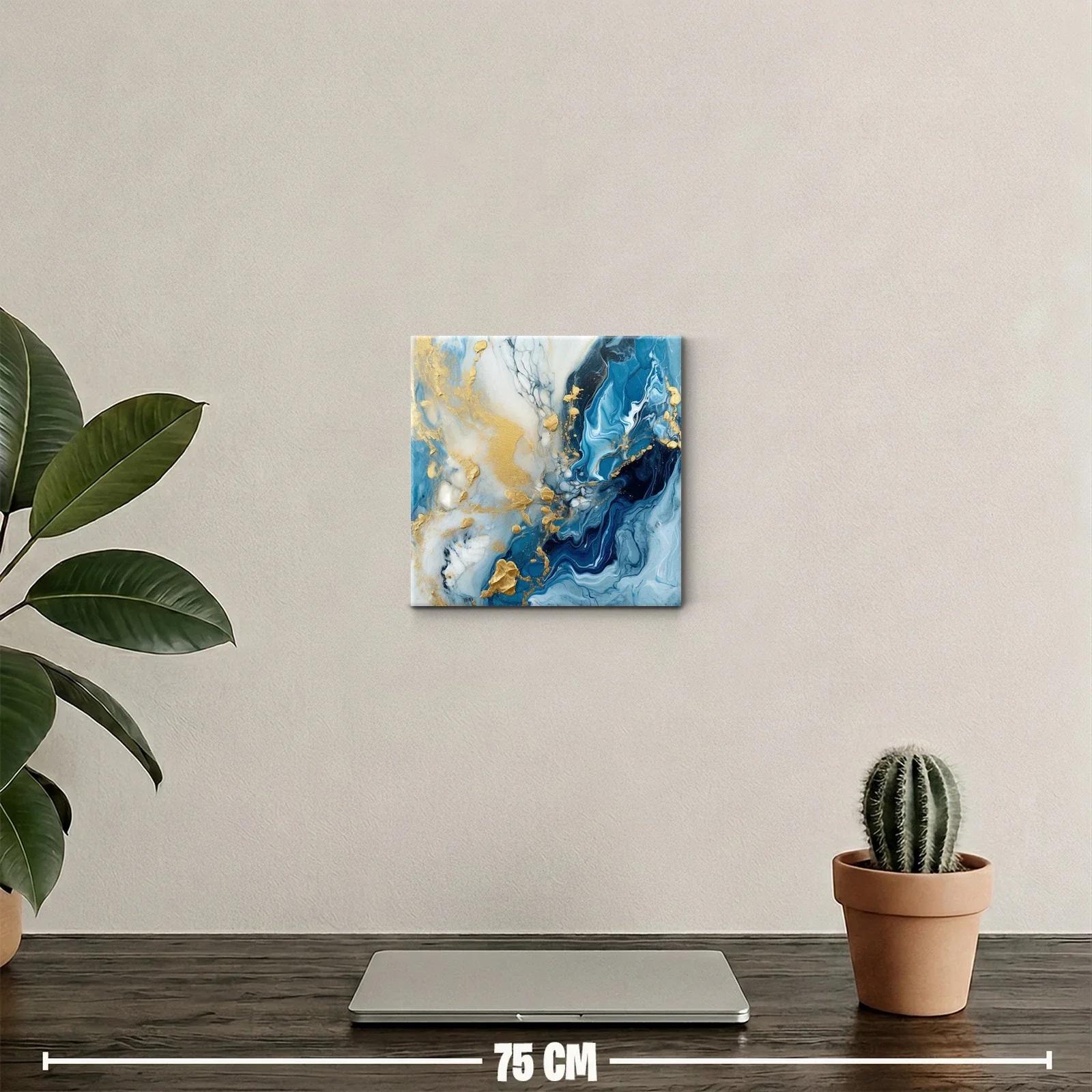 Cuadro abstracto con tonos azules y dorados elegantes — miniatura 2