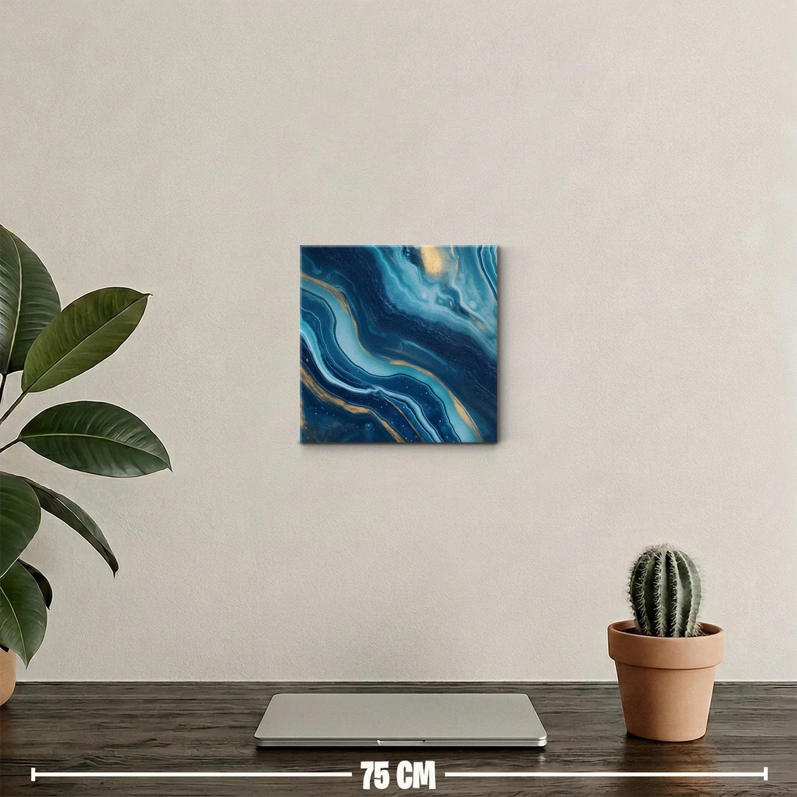 Cuadro abstracto en tonos azules y dorados vibrantes — miniatura 2