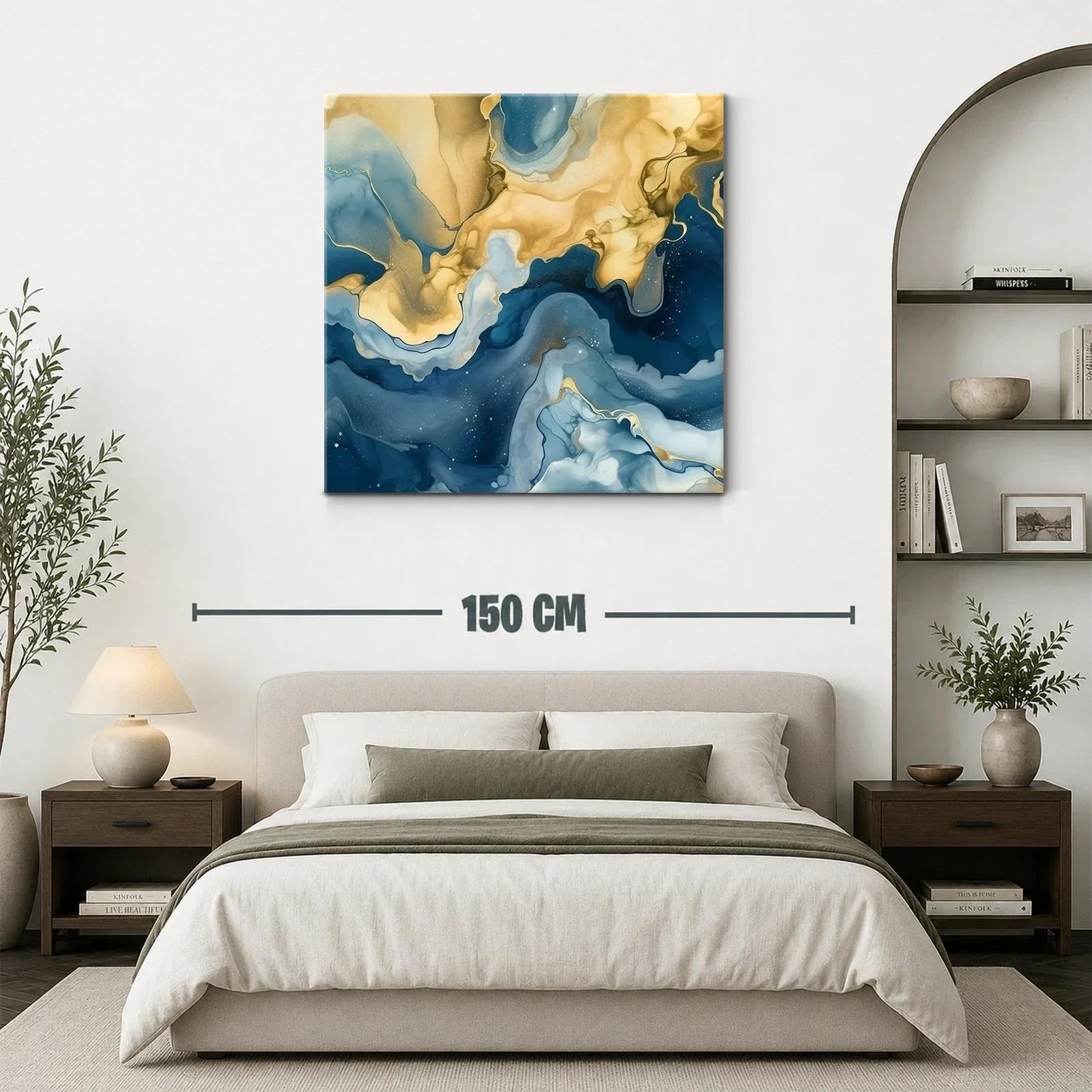 Composición abstracta en azul y dorado efecto fluido — miniatura 3