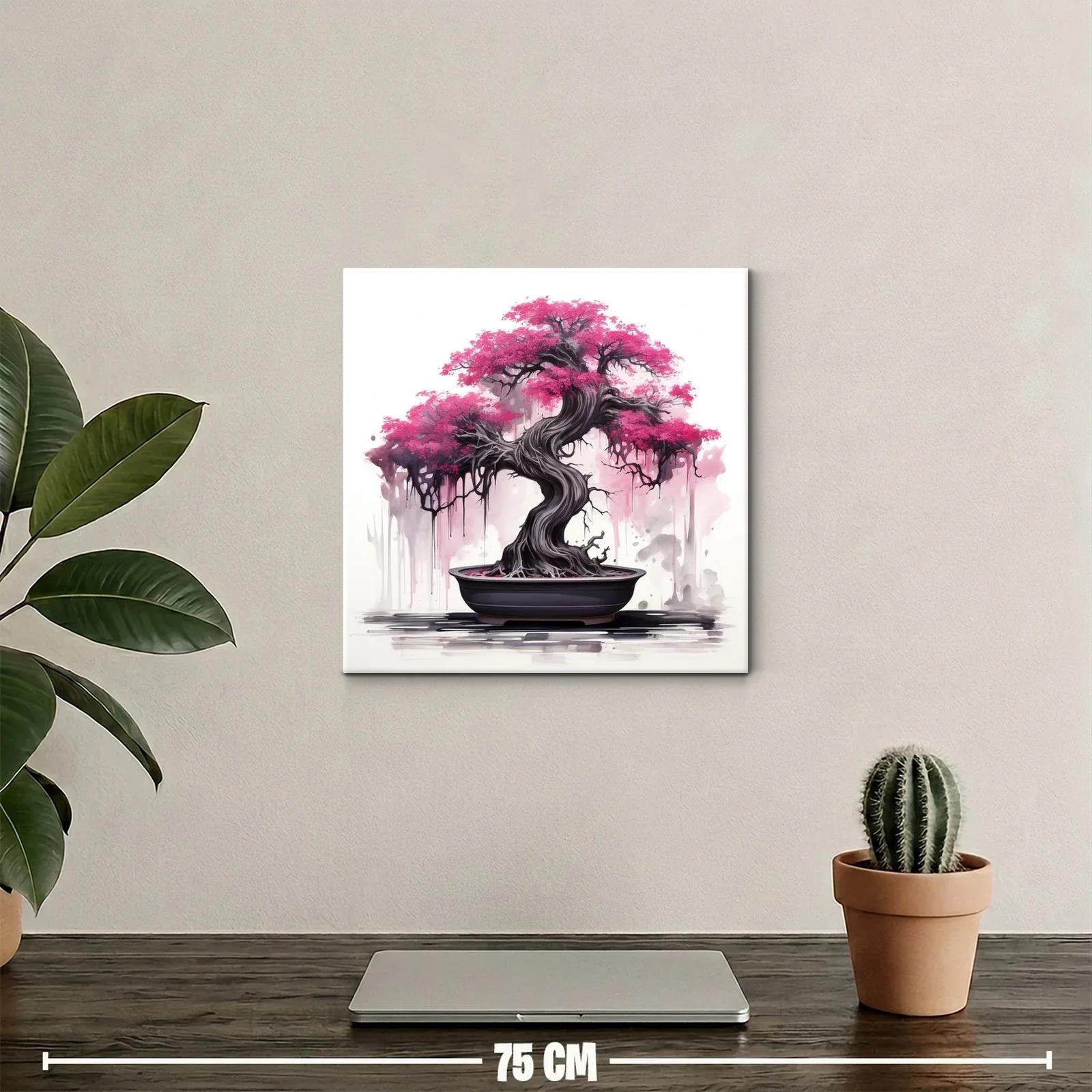 Árbol Bonsái con Flores Rosadas en Composición Artística — miniatura 2