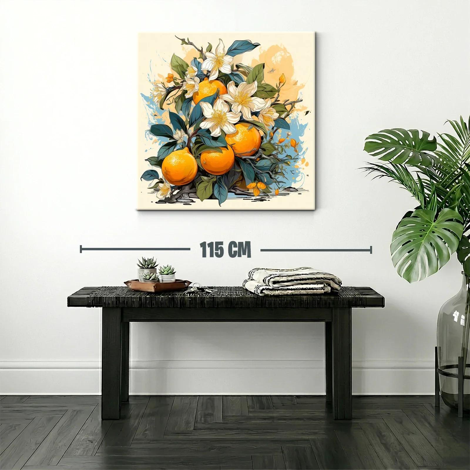 Cuadro con Naranjas y Flores en Tonos Cálidos y Naturales — miniatura 2