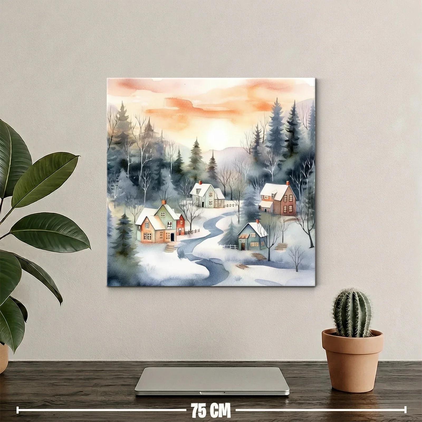 Paisaje invernal con riachuelos y cabañas al amanecer — miniatura 2